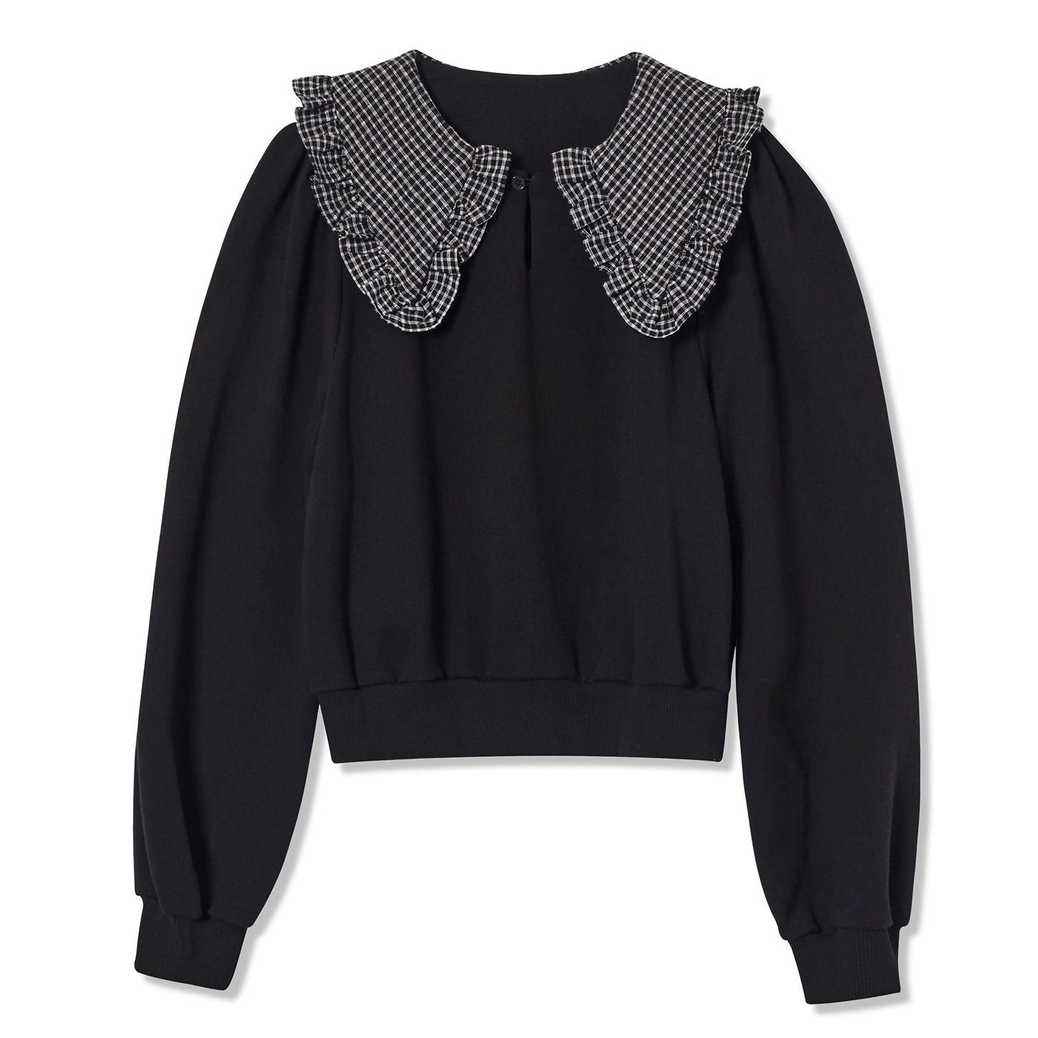 CHECK COLLAR CROP SWEATSHIRT_BLACK