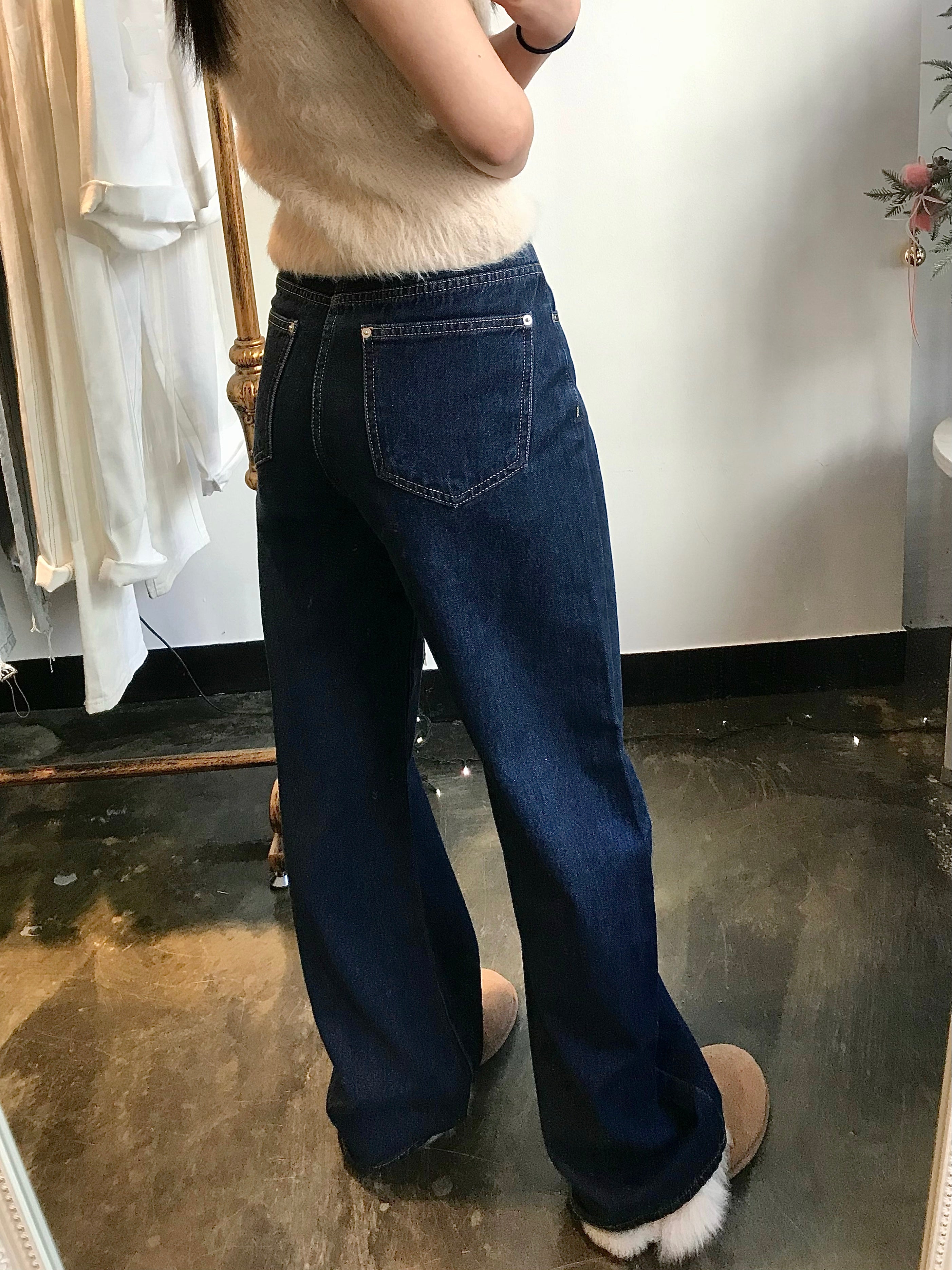 WIDE FIT DARK BLUE DENIM PANTS [17789]