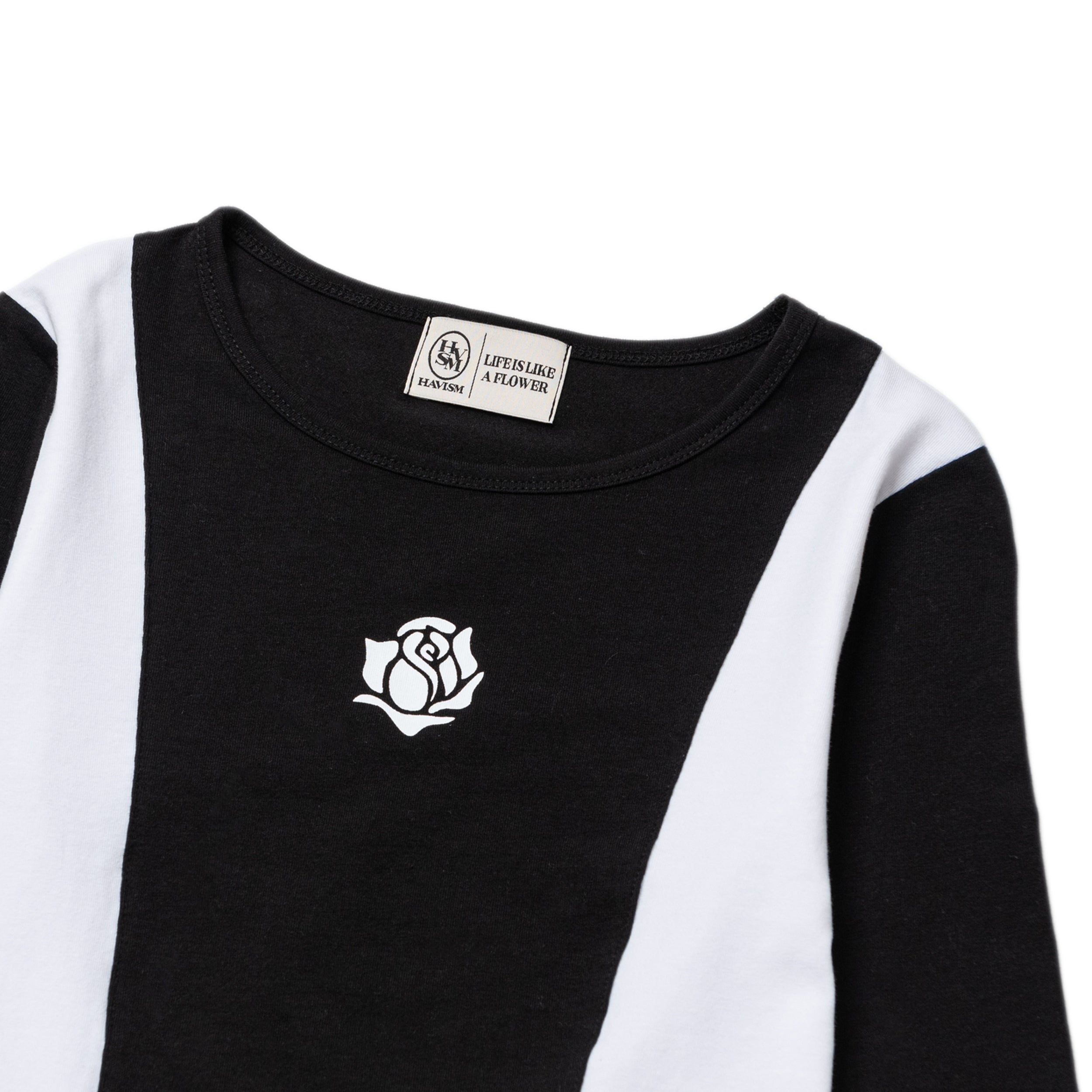 ROSE COLOR BLOCK LINE L/S TEE(BLACK)