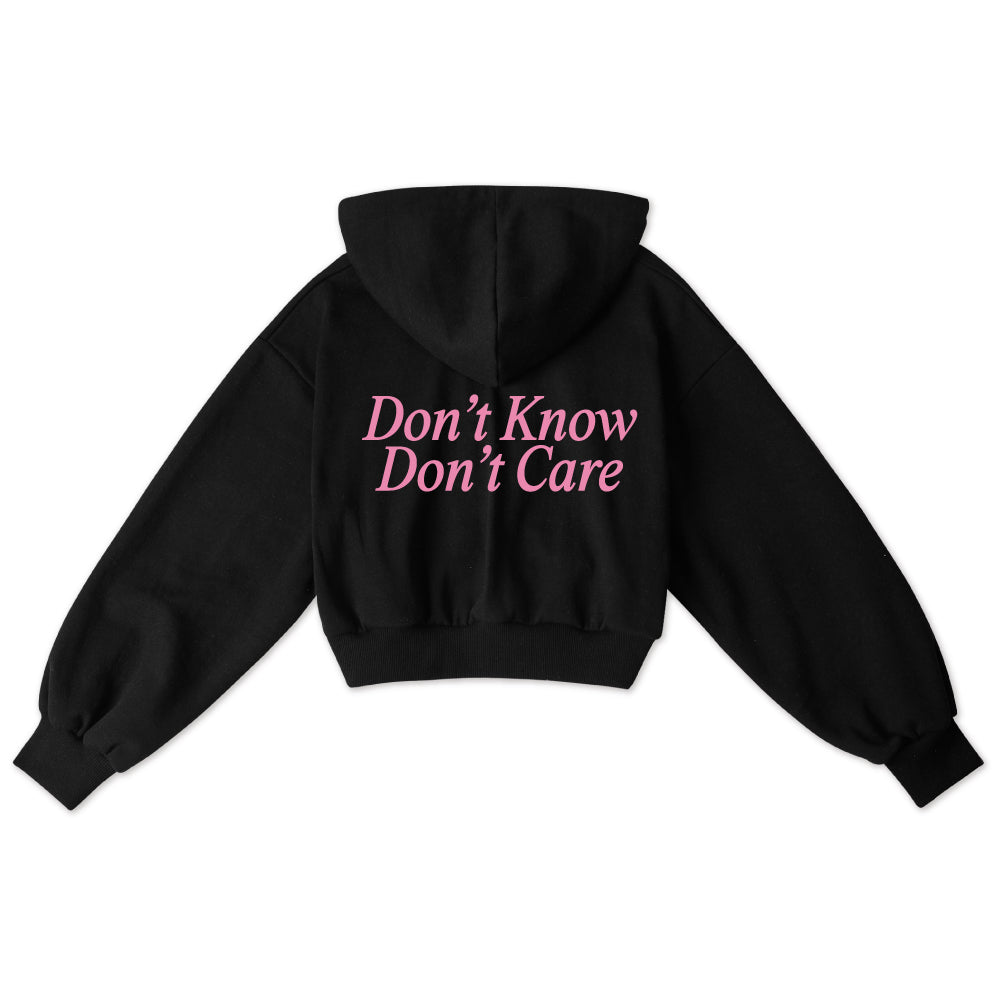 Dont Care Cropped Two-Way Hoodie Zip-Up