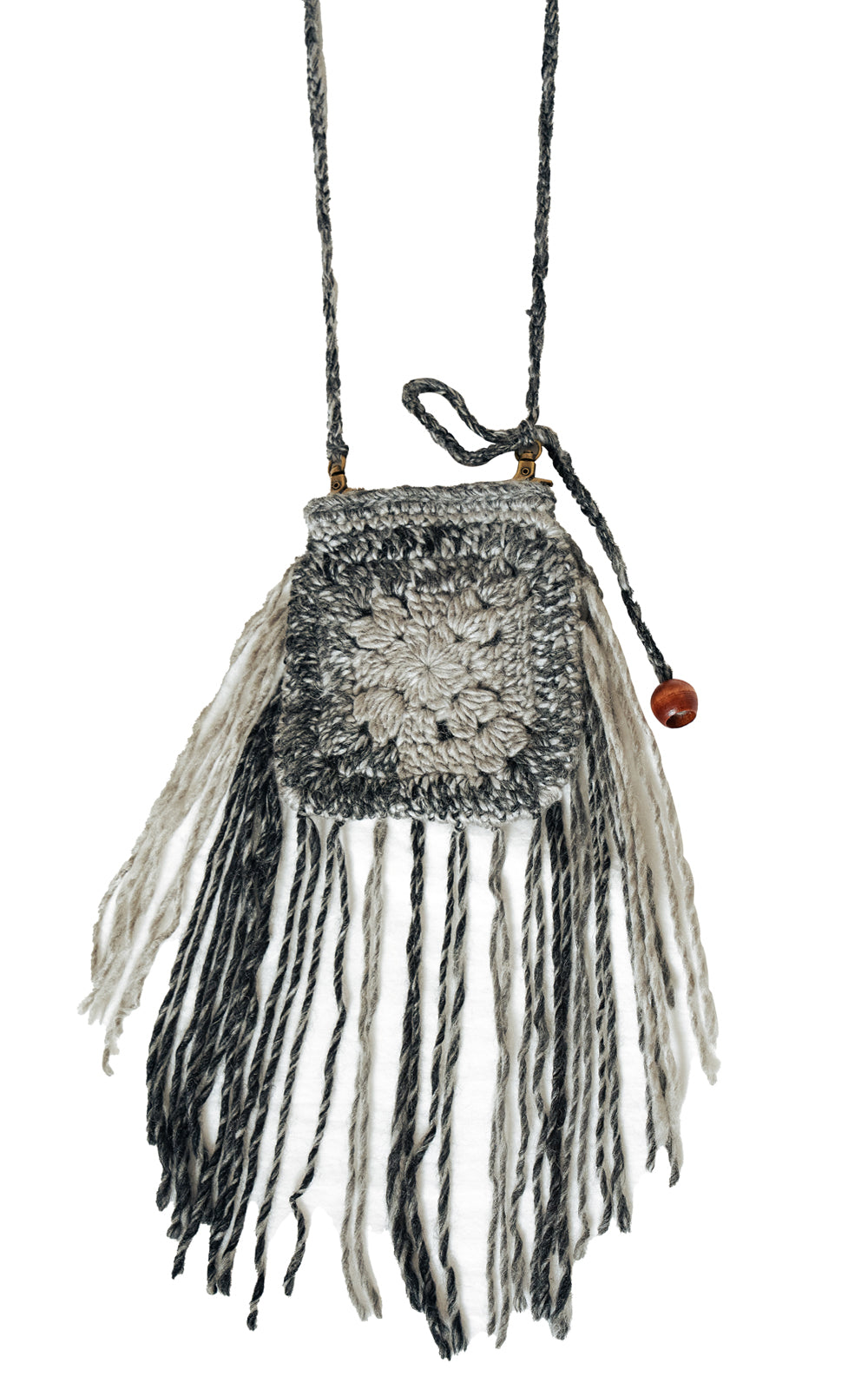 HANDMADE WOOL MIXTURE FRINGE MINI BAG_[GY