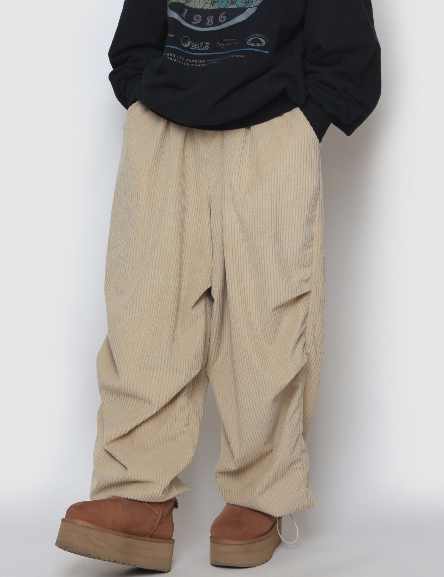 Corduroy Knitted Tuck String Pants