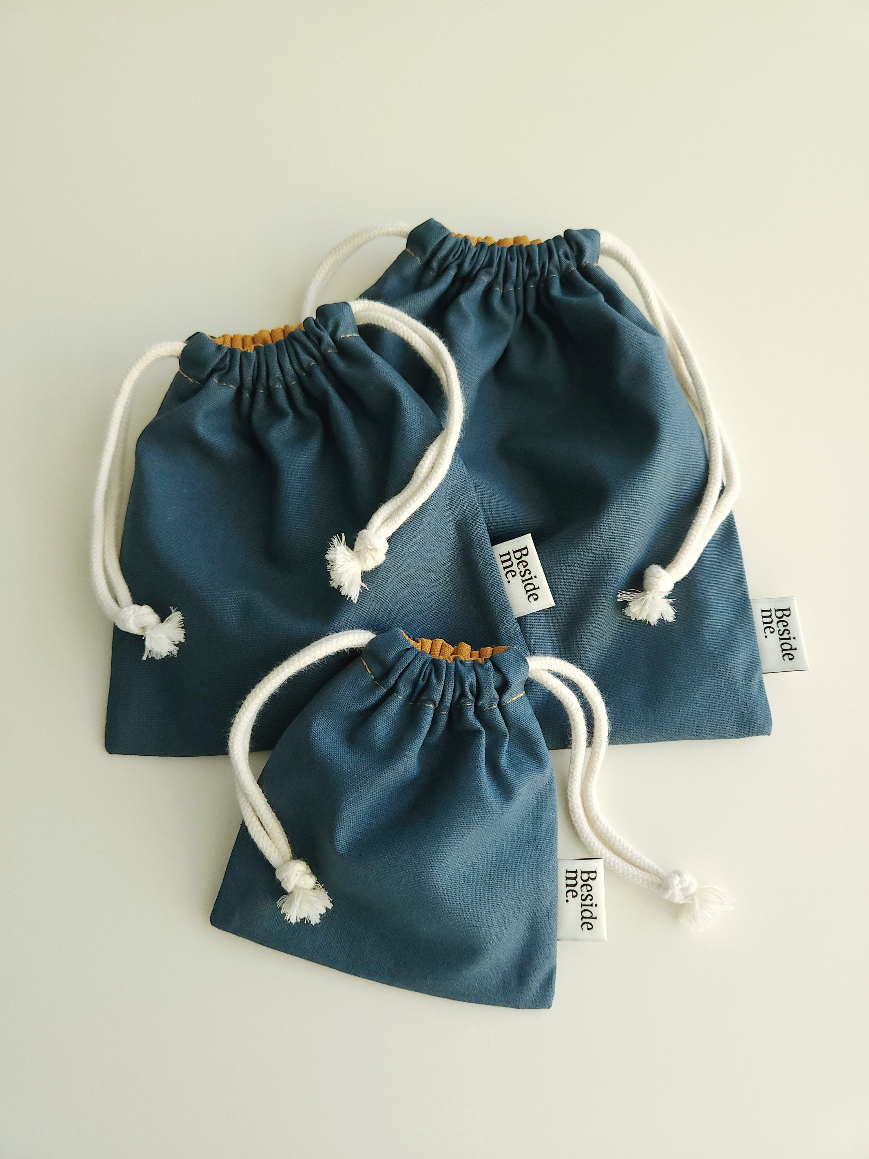 Two tone string pouch - teal blue M