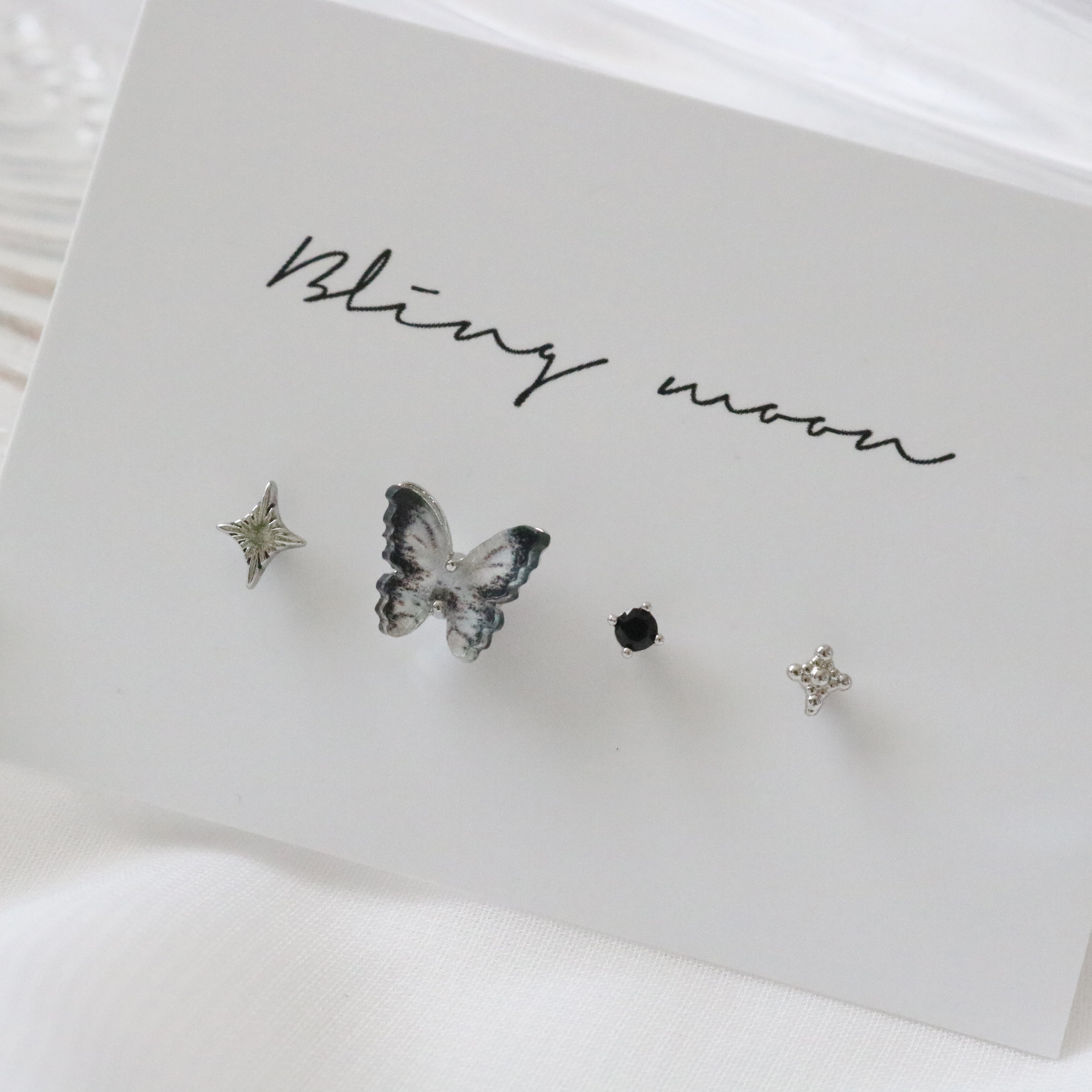 [4 set] Black Marble Twinkle Piercing Set