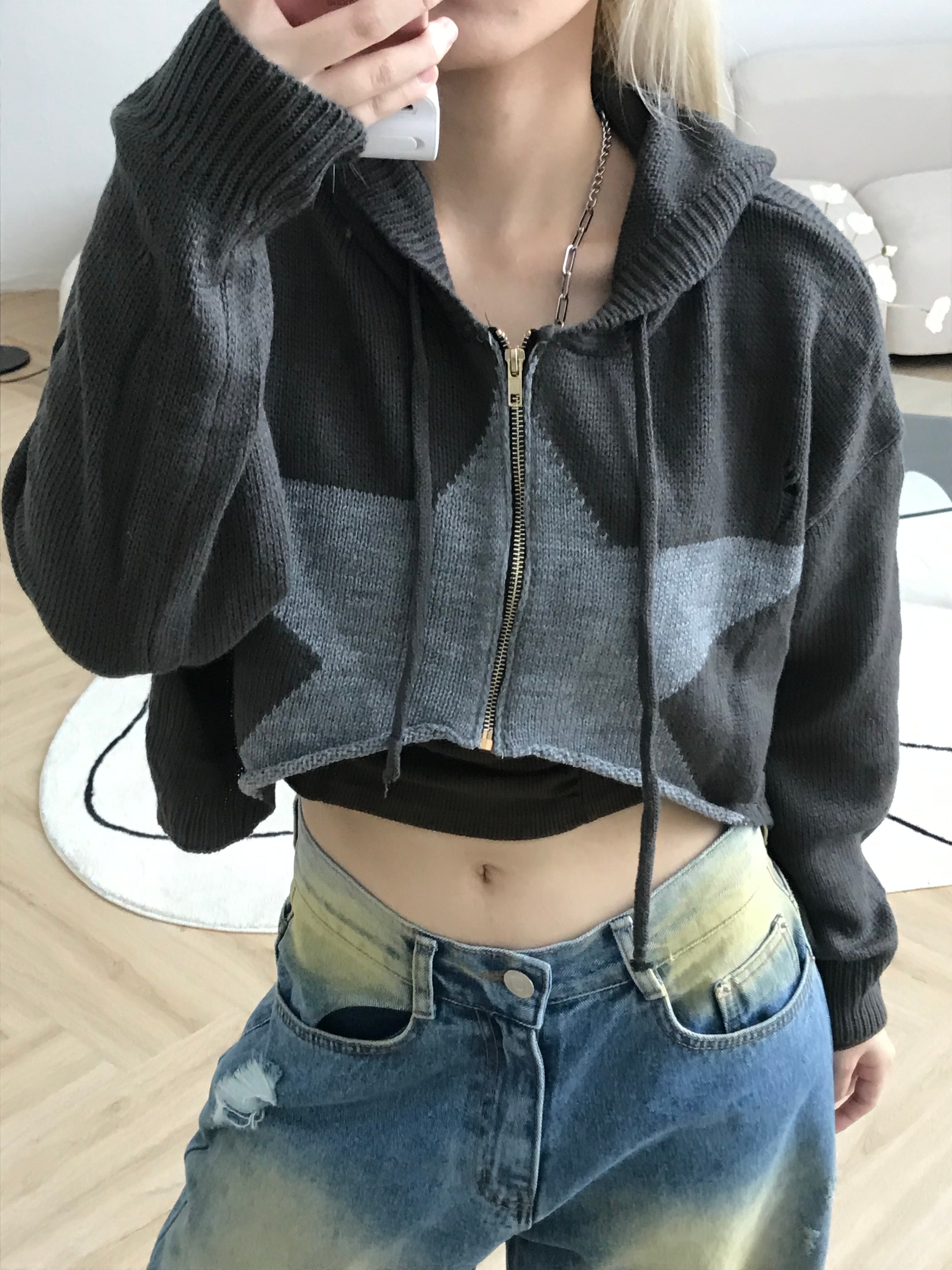 Marco crop knit zip up