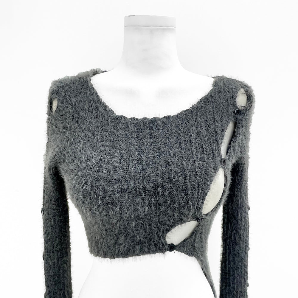 Unbalance slit detail button knit (Charcoal)