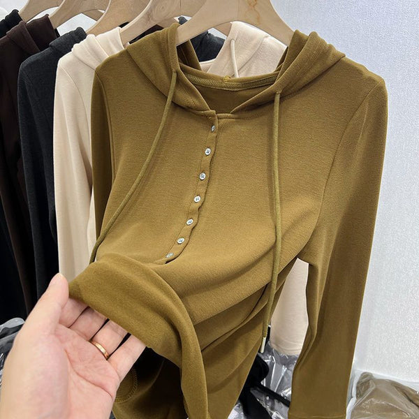 heat soft hooded button tee