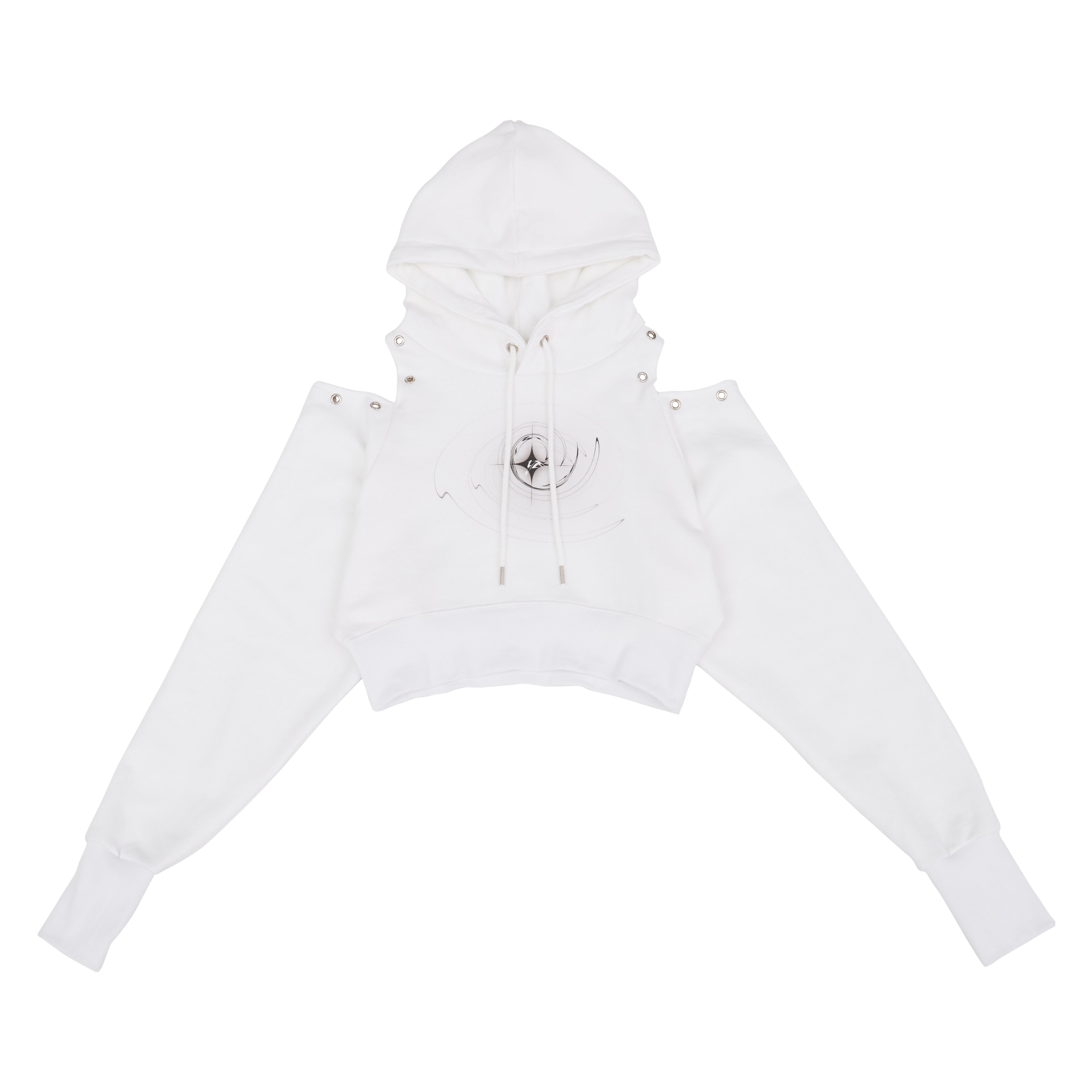 223 EYELET WARMER CROP HOODIE - WHITE