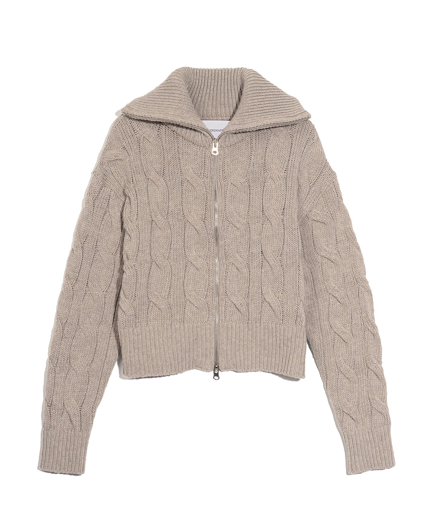 Patch cable two-way zip-up cardigan_beige