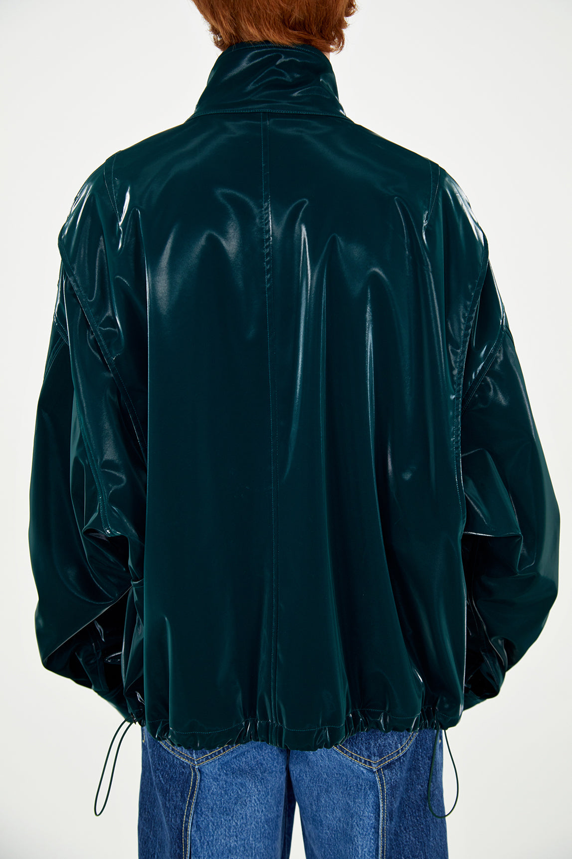 Glossy overfit  jacket (Steal Green)