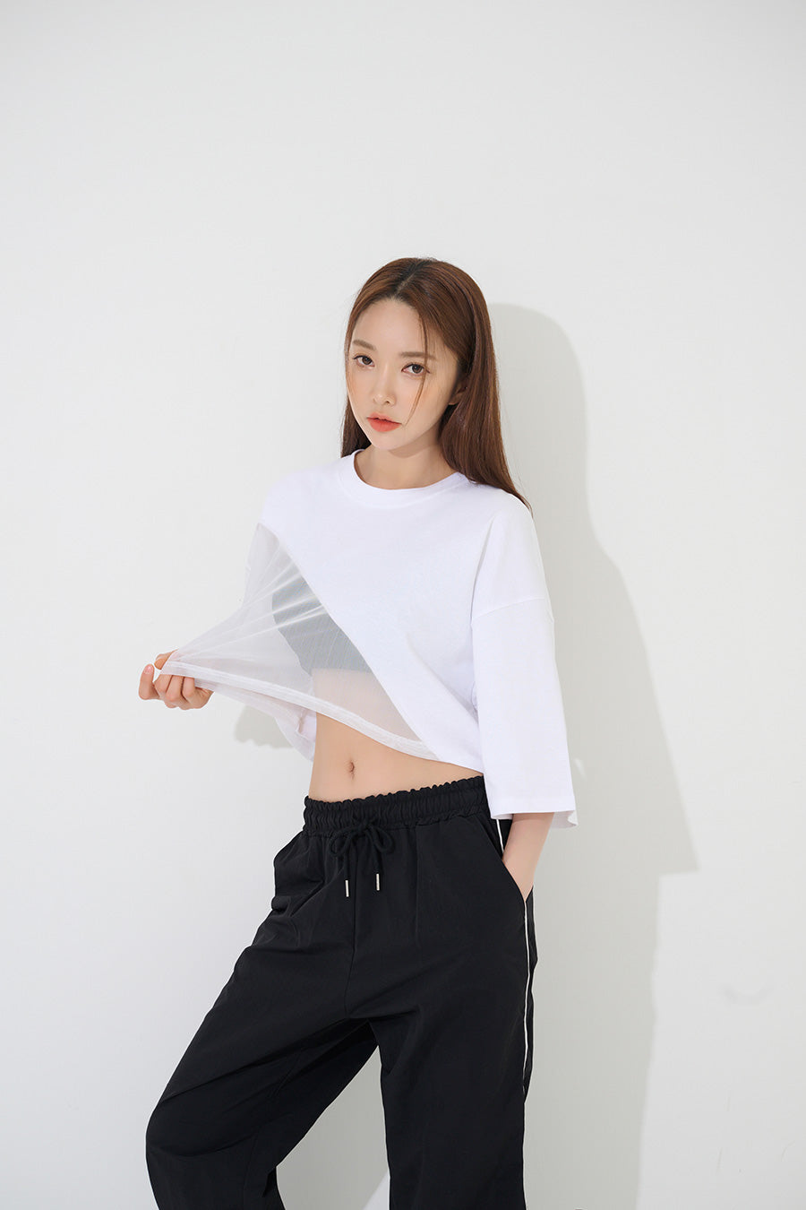 TOP(9238) Mesh Short Sleeve Crop Tee