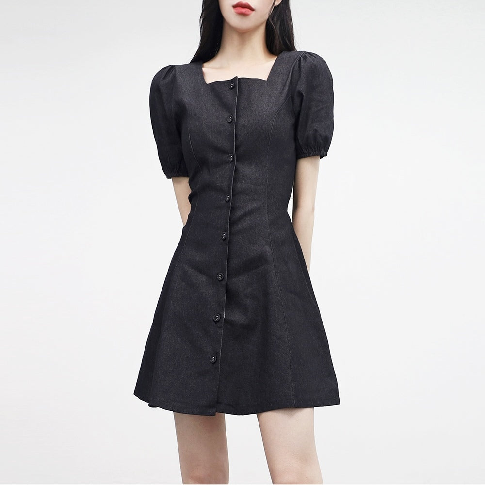 Clony Puff Raw Denim Dress