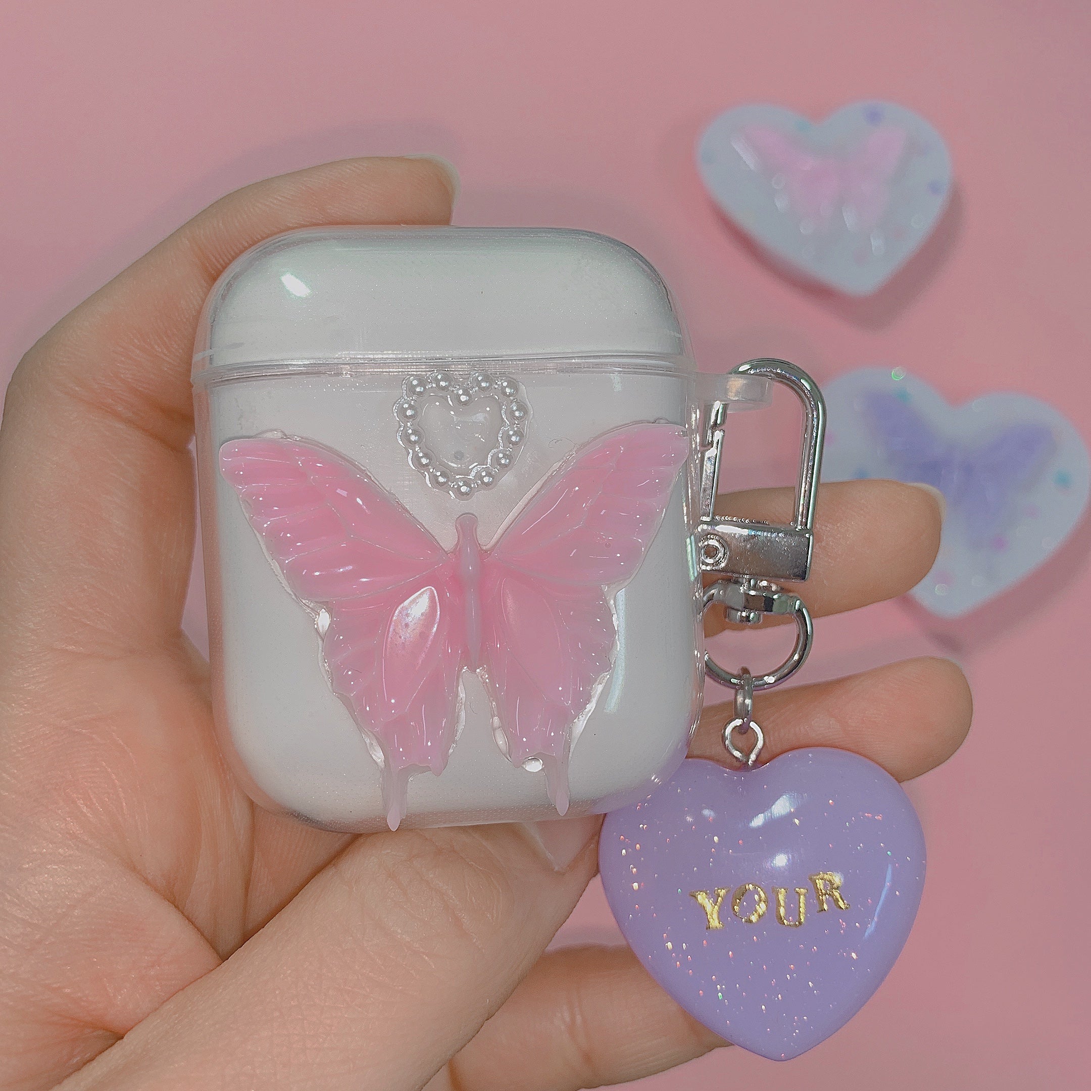 Pink Purple Butterfly Resin AirPods Case (TPU)