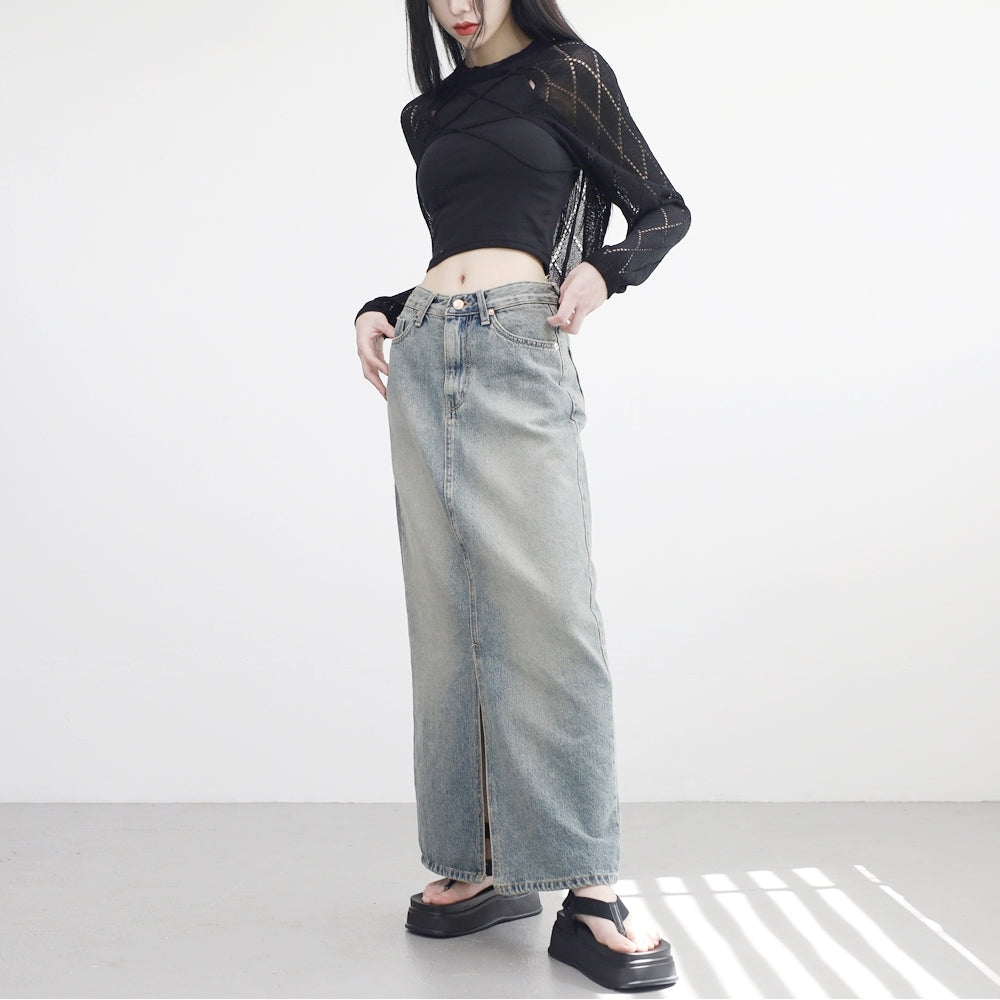 Pory Vintage Denim Long Skirt