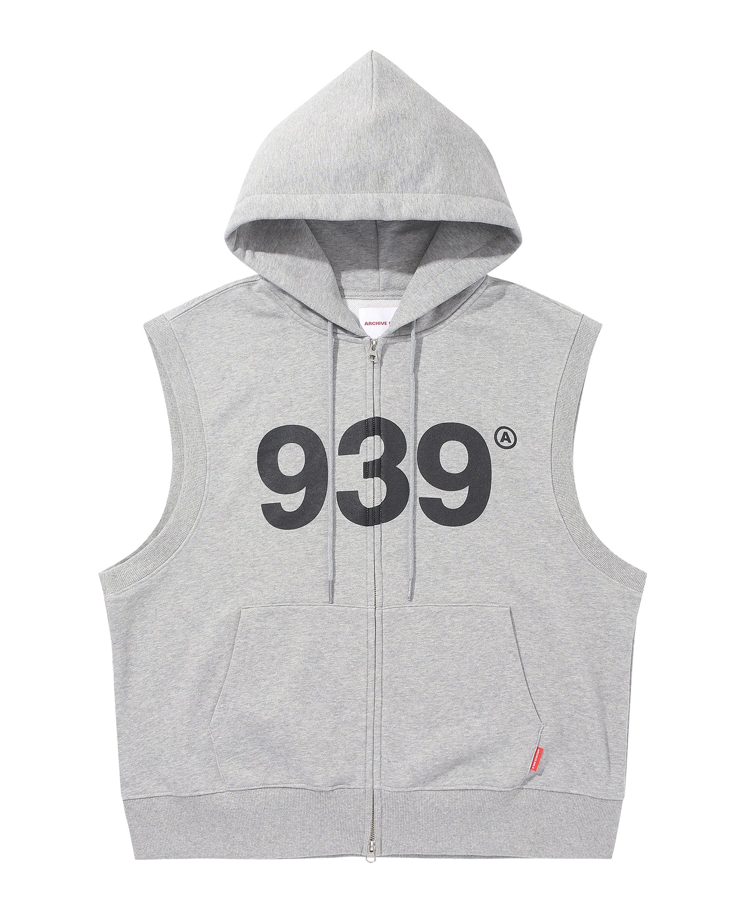 939 LOGO HOOD ZIP-UP SLEEVELESS (GRAY)