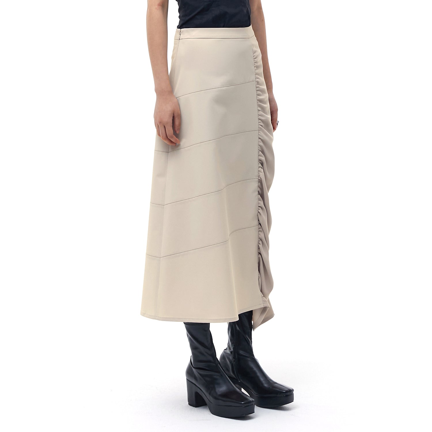 Shirring Panel Skirt _Beige