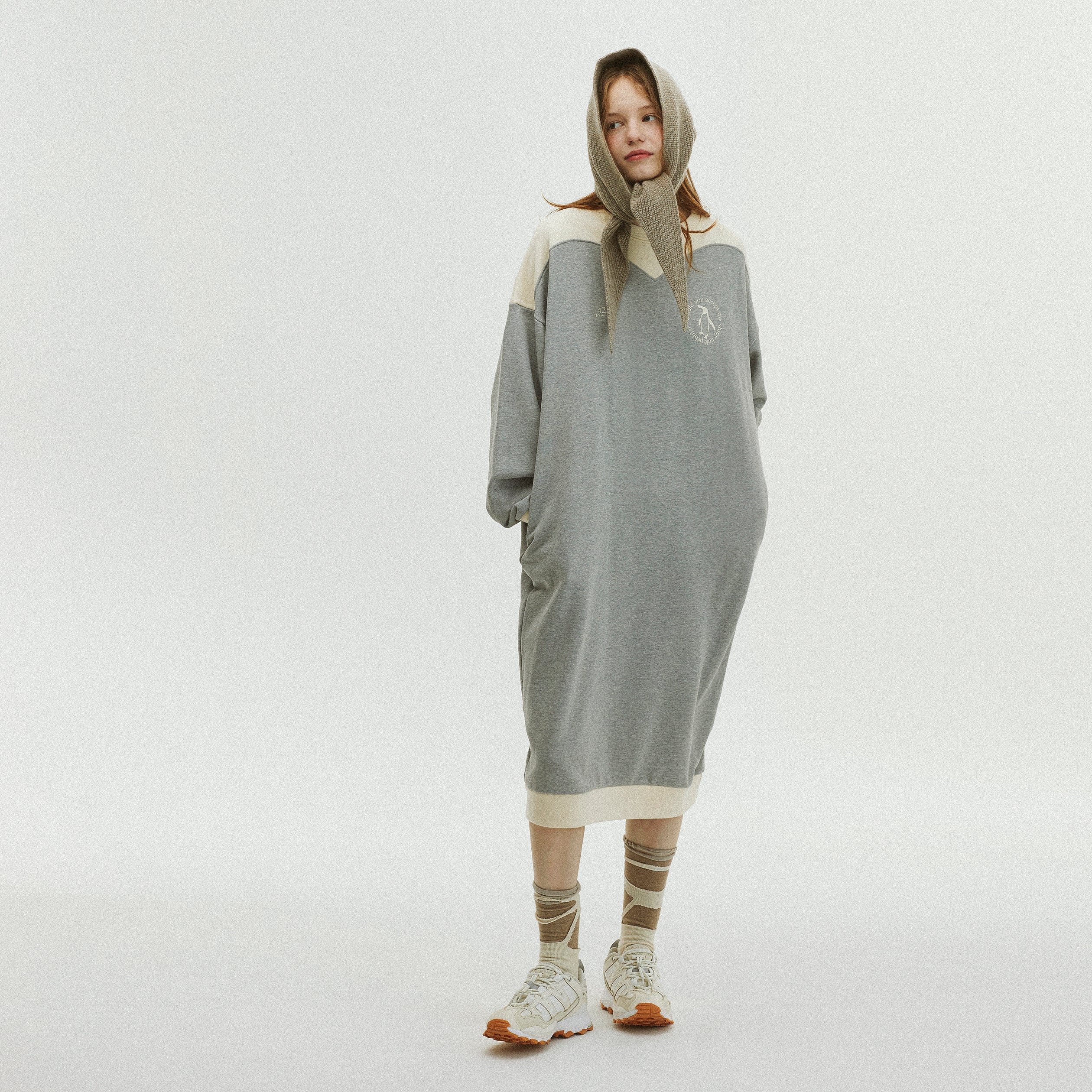 425 COLOR BLOCK JERSEY DRESS_MELANGE GRAY