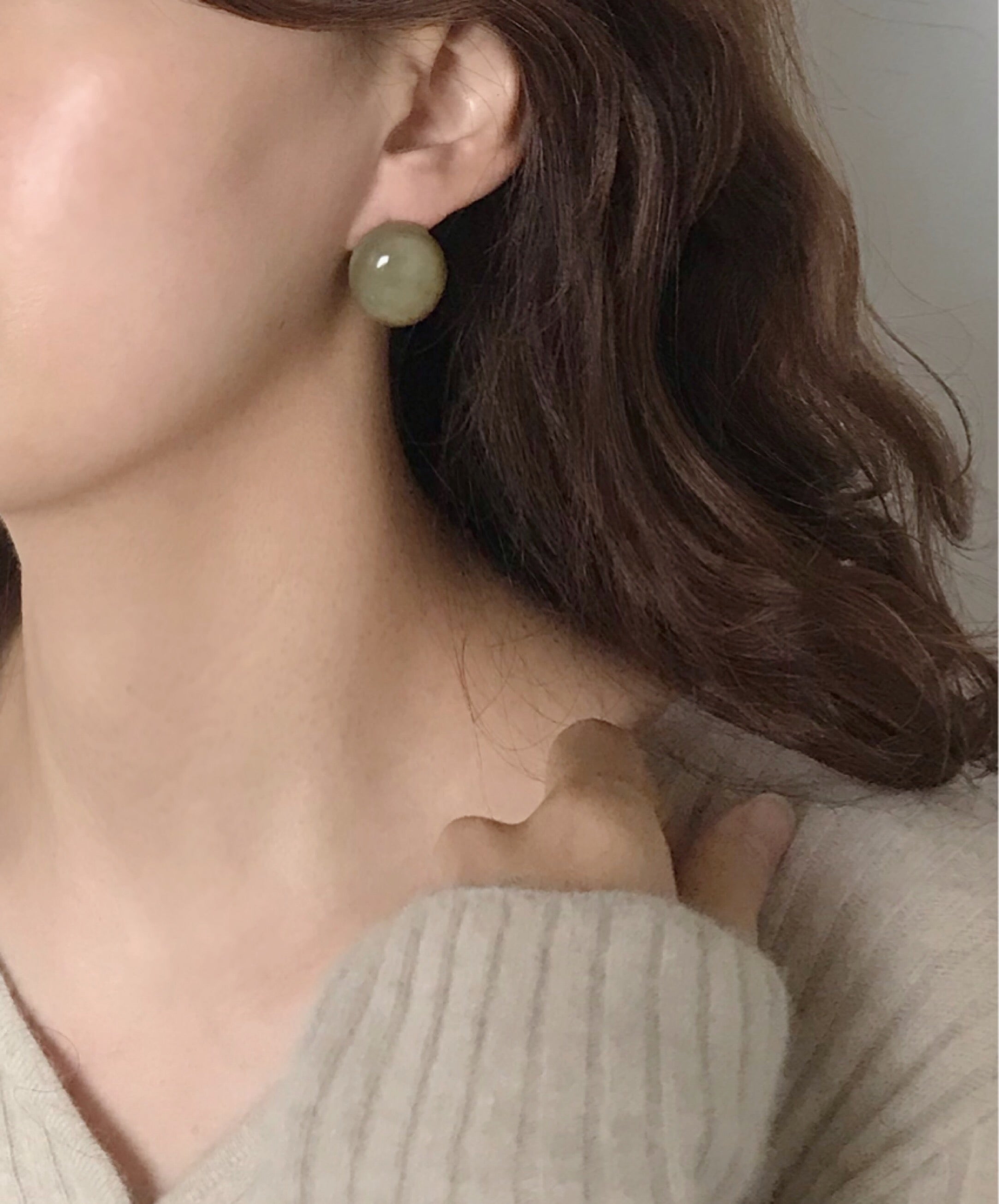 Formica Pebble earring non-piercing Clip [Green]