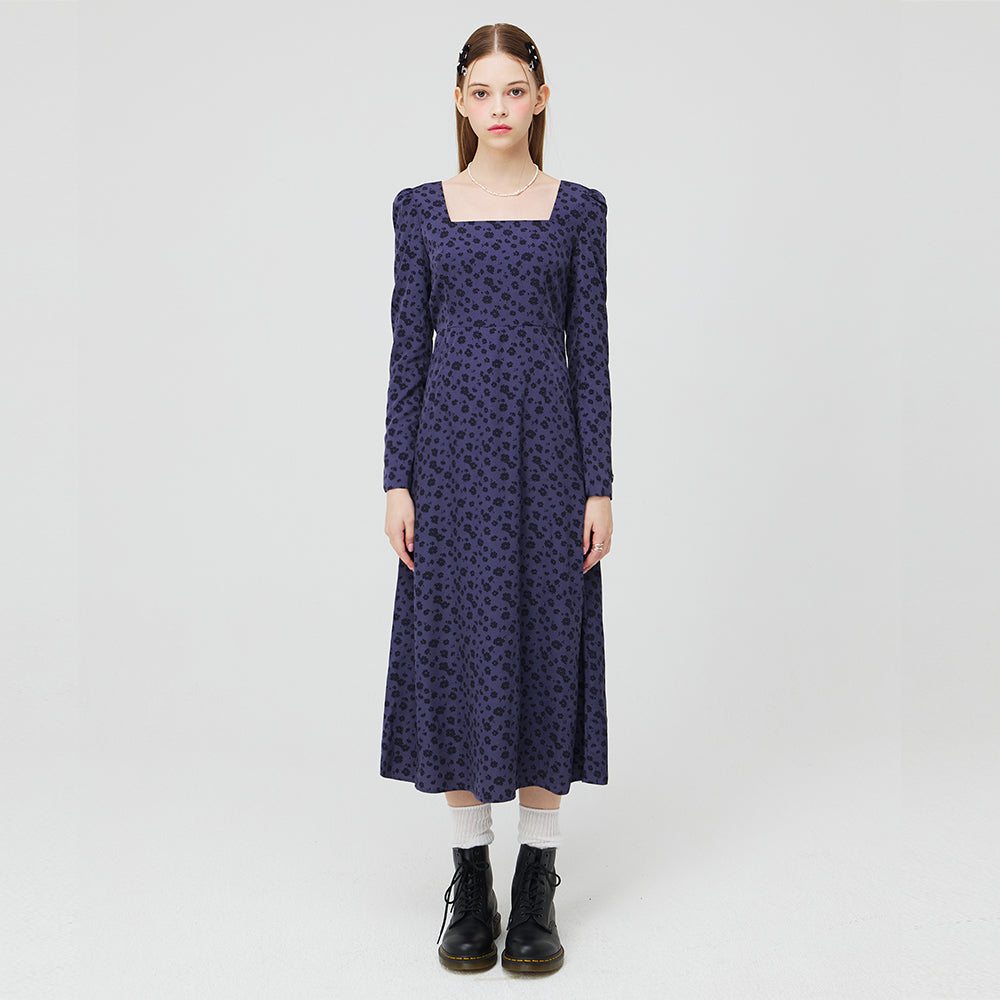 SQUARE NECK LONG DRESS _ NAVY