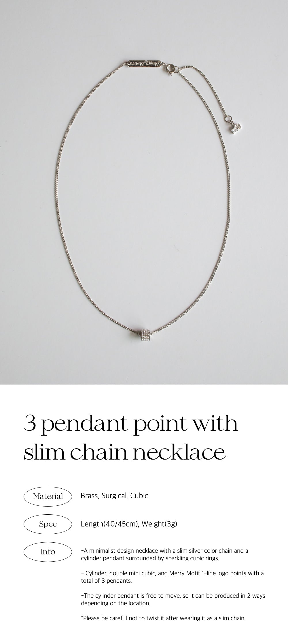 3 pendant point with slim chain necklace