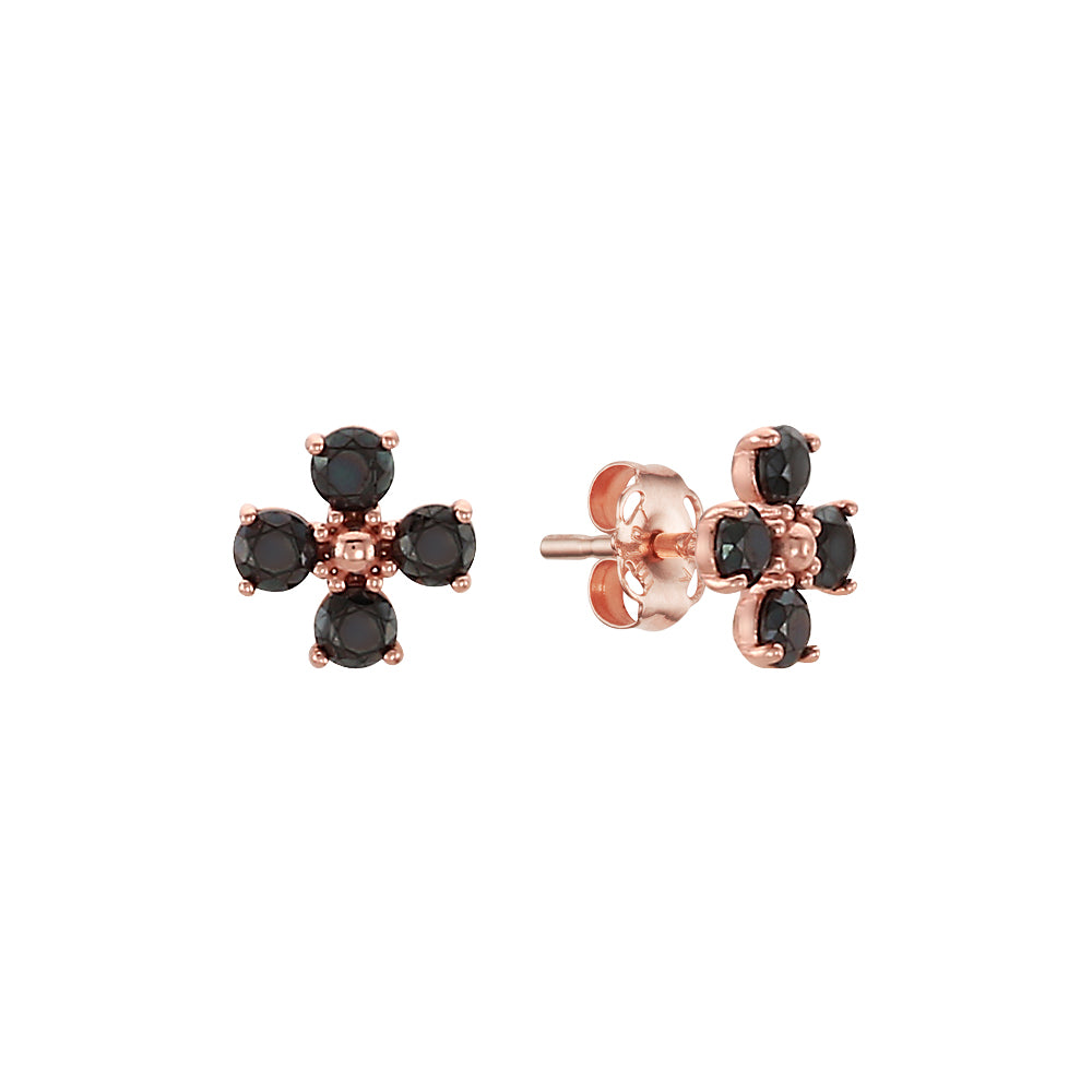 miniGOLD 925 Silver  Black Flower Earrings EOOM1222