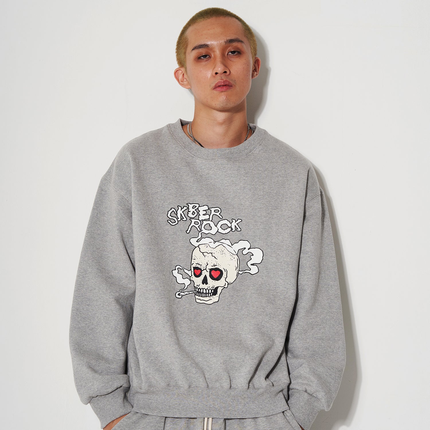 SMOKING SKULL SWEAT SHIRT GRAY