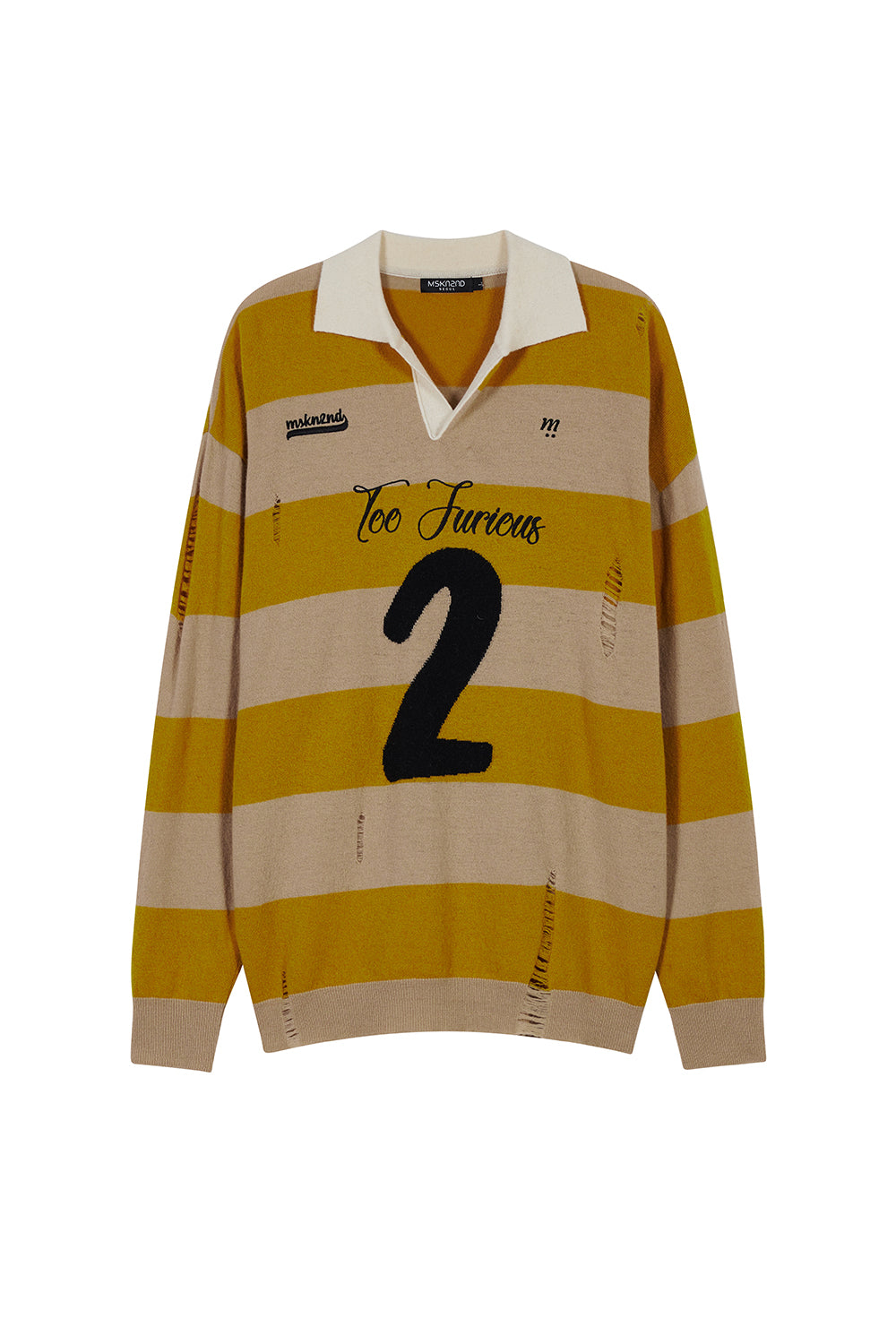 RUGBY DISTRESSED OVERSIZED LS SWEATER MUSTARD