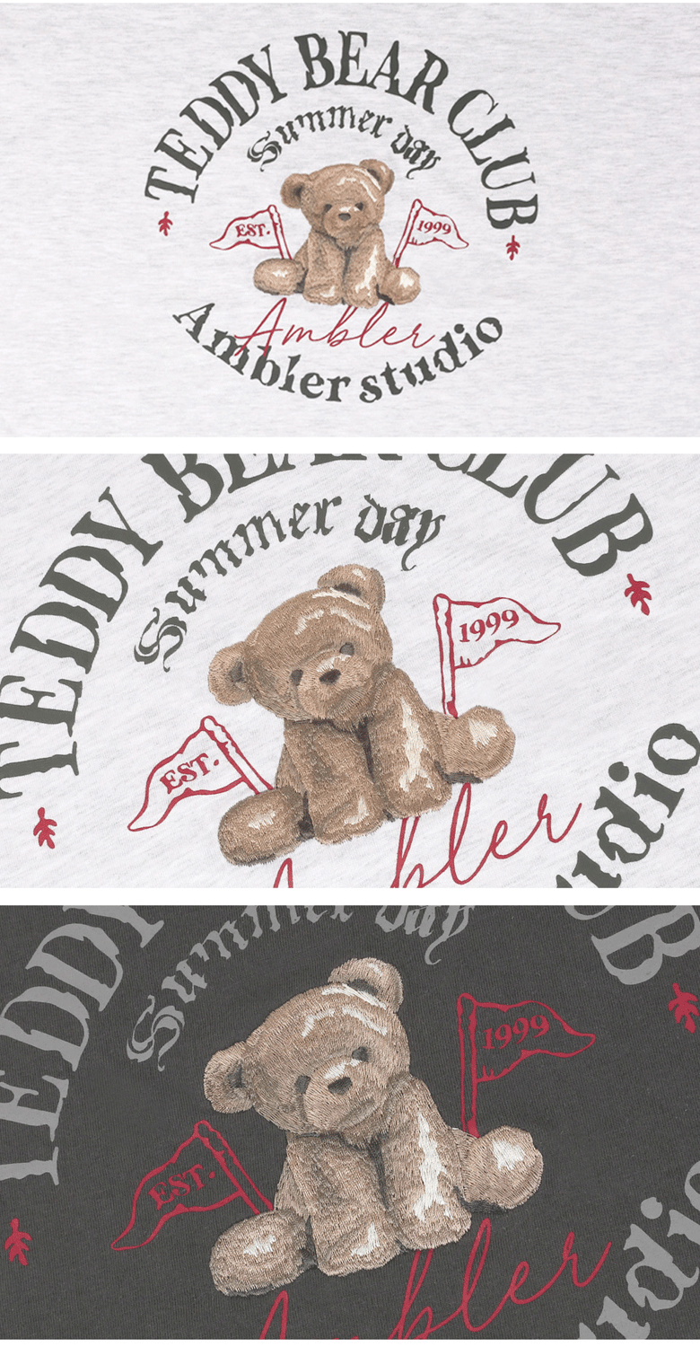 AMBLER 男女共用 TEDDY BEAR CLUB オーバーフィット 半袖 Tシャツ AS1028