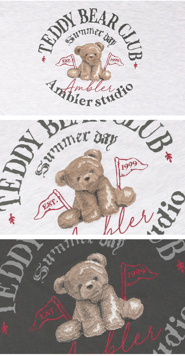 AMBLER 男女共用 TEDDY BEAR CLUR オーバーフィット 半袖 Tシャツ AS1028