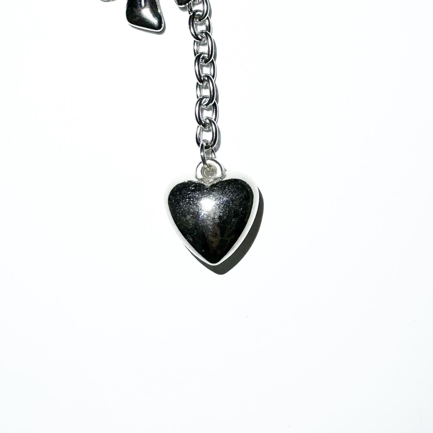 Silver ribbon heart drop keychain