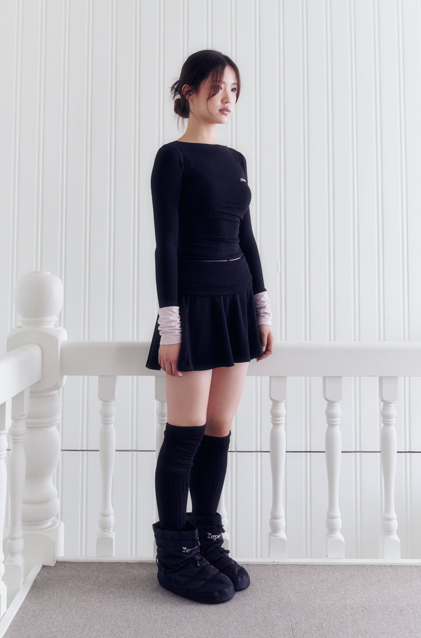 Knit mini flare skirt (BLACK)