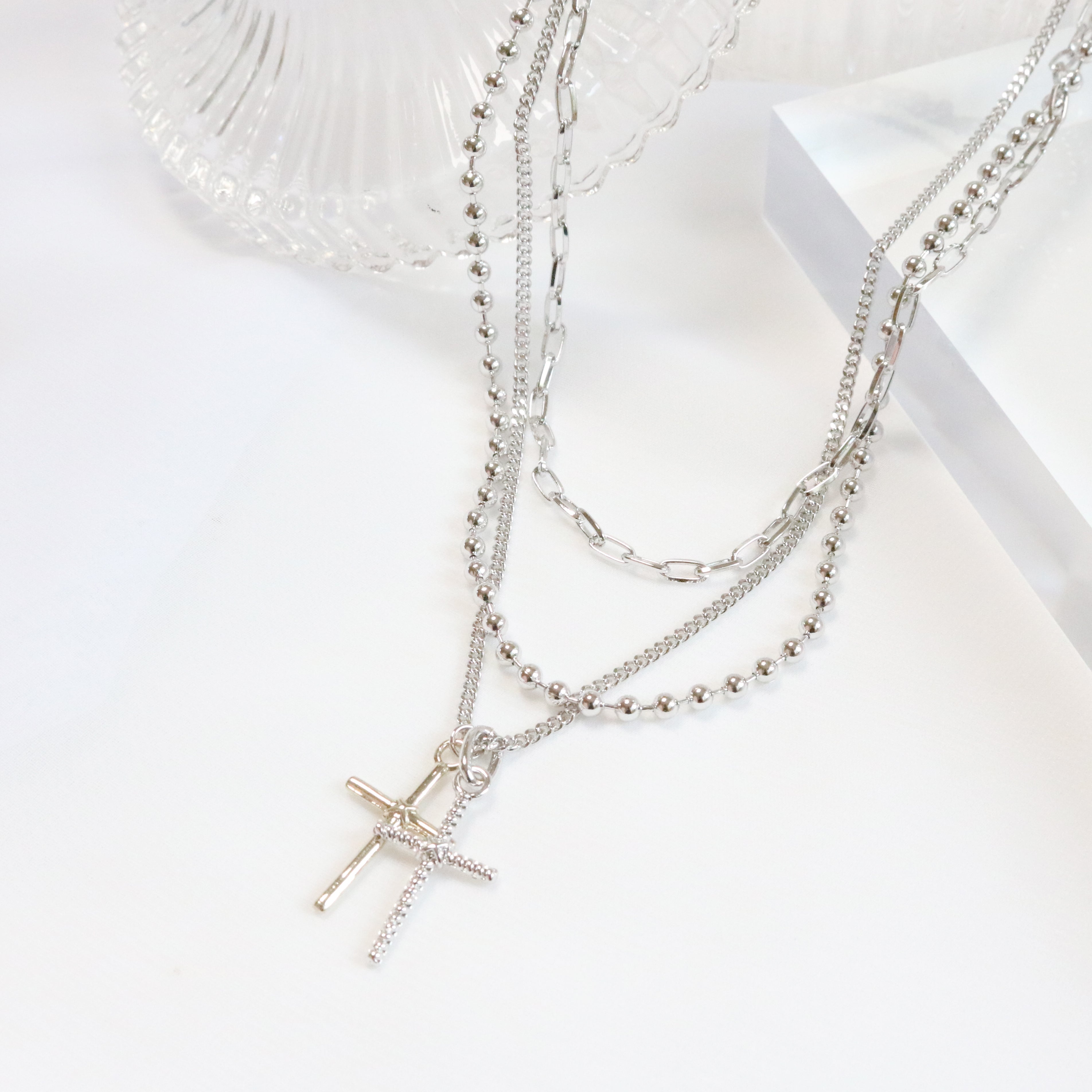 Double cross layered necklace
