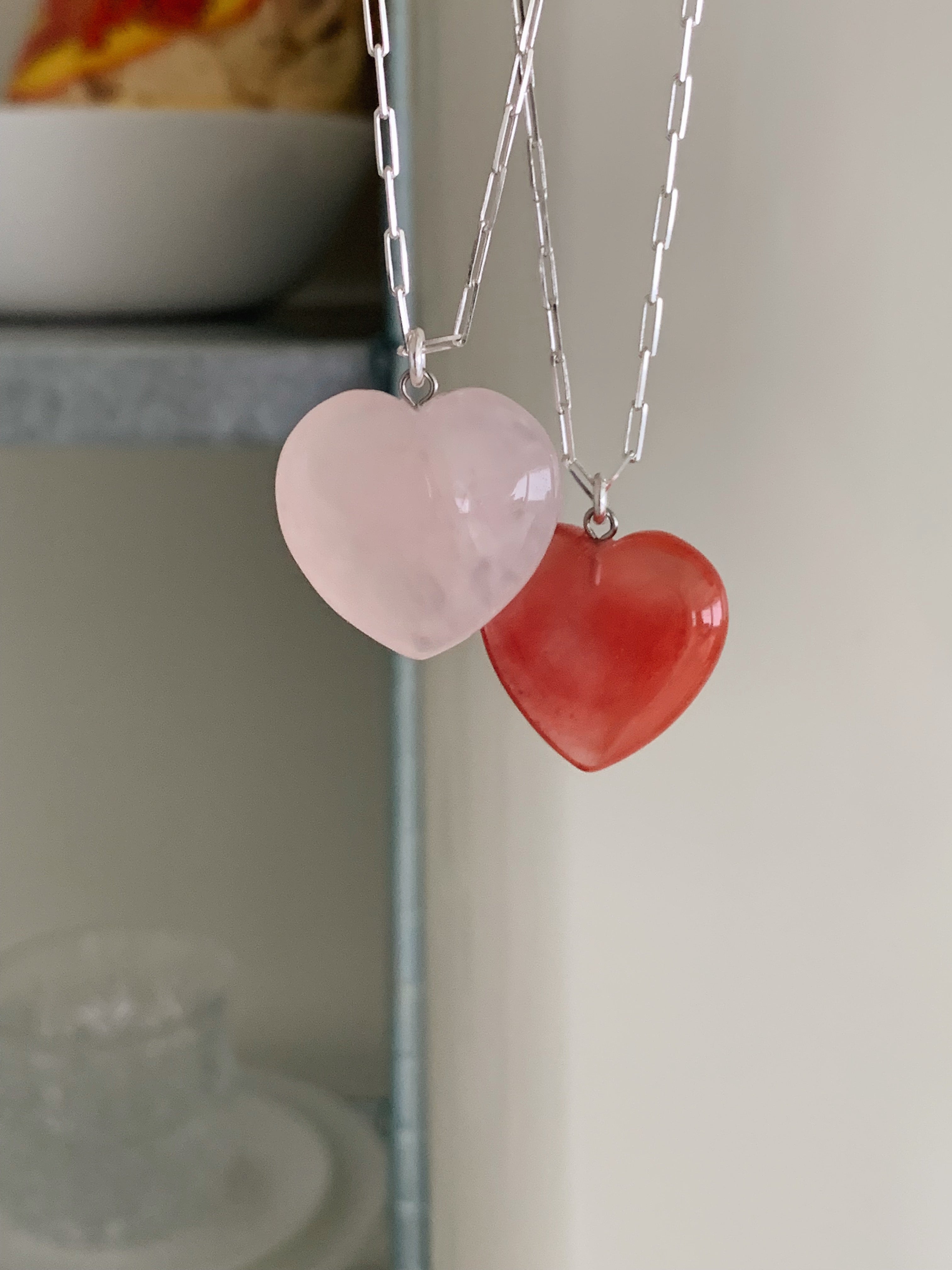 [925silver] Rodin rose quartz Heart Necklace