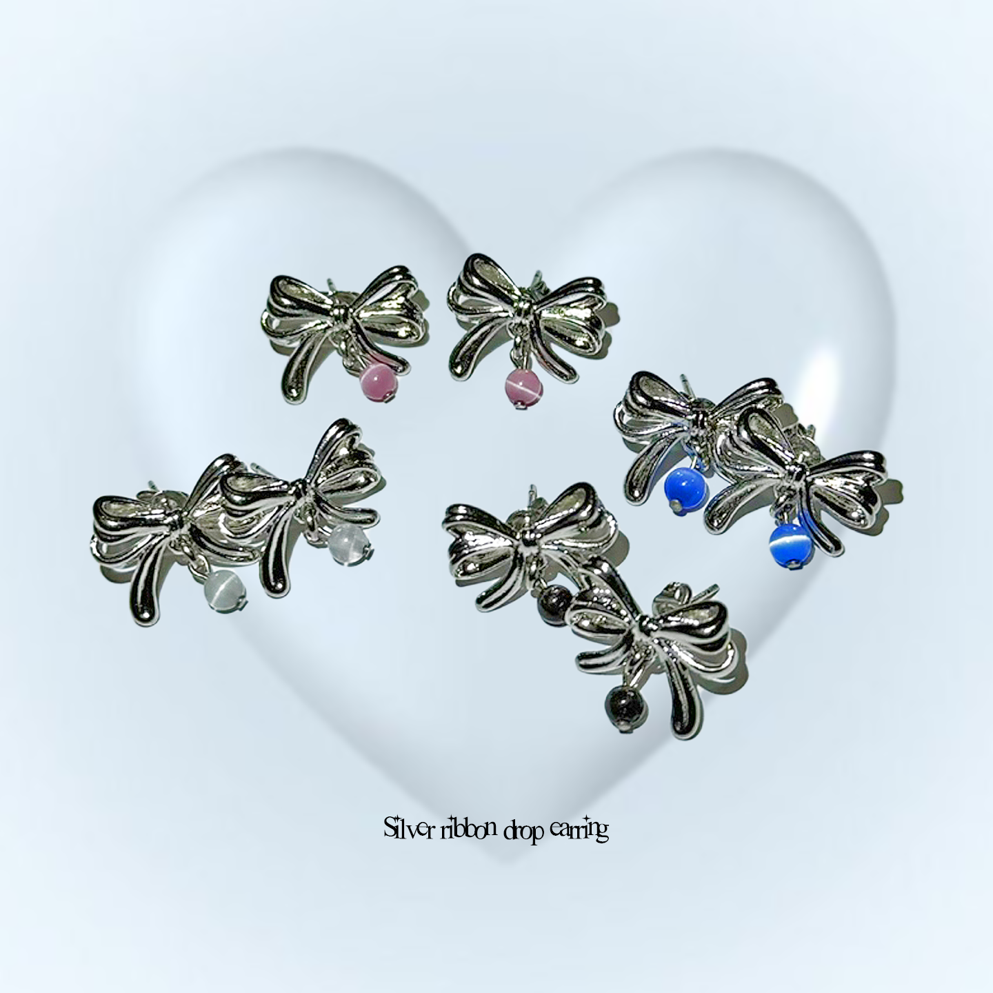 Silver ribbon drop earring (4color)