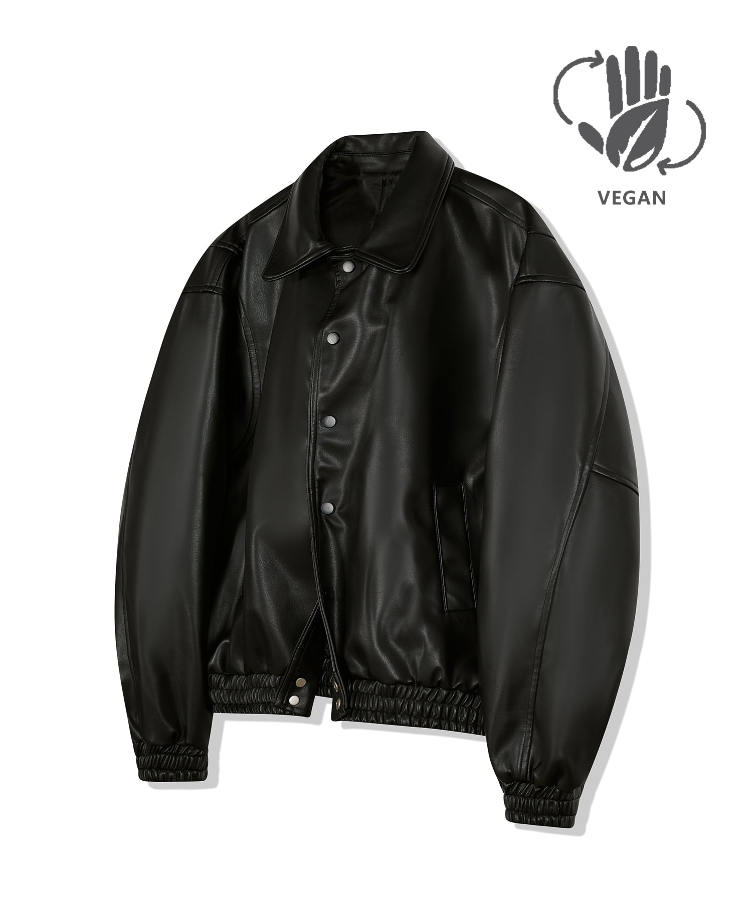 87-STAN030 [Vegan Leather] Voldest Stylish Line Varsity Leather Jacket Black