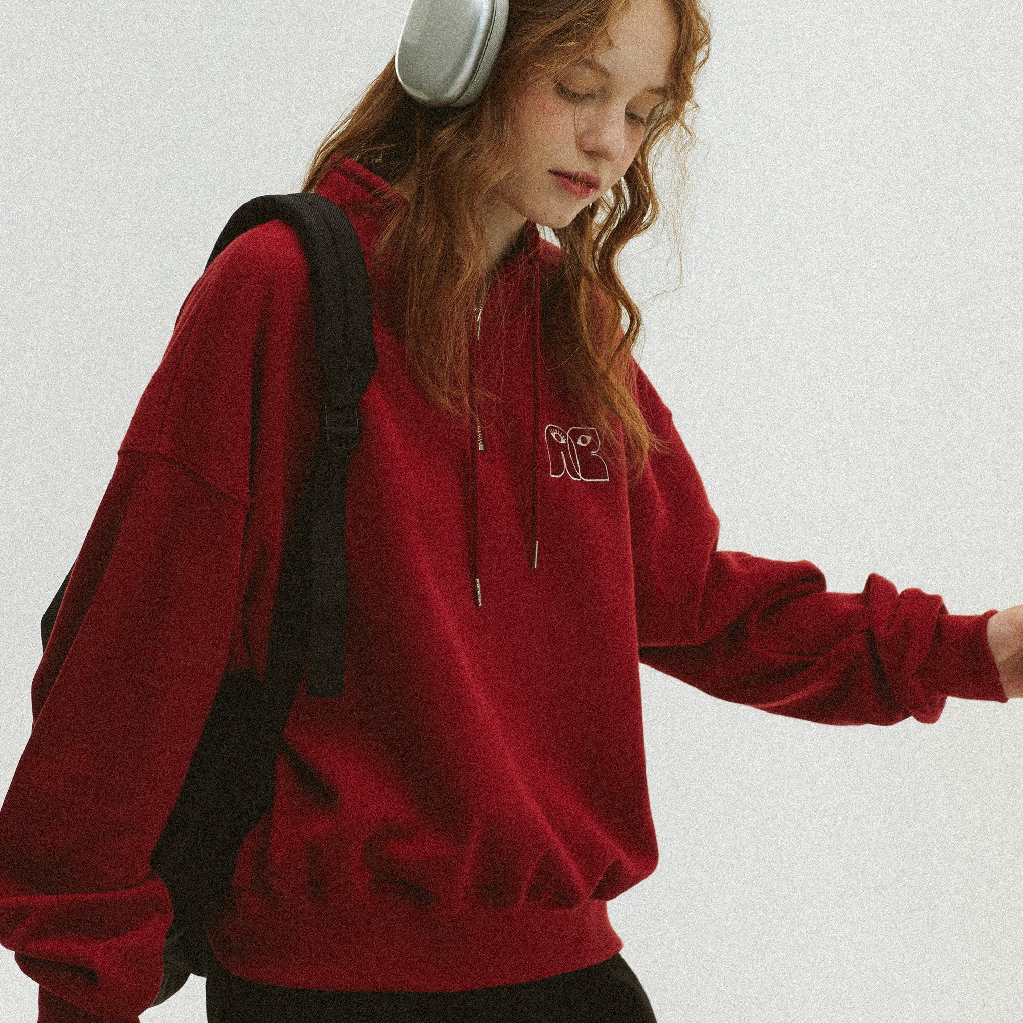 HIGH NECK STRING SWEATSHIRT_DEEP RED