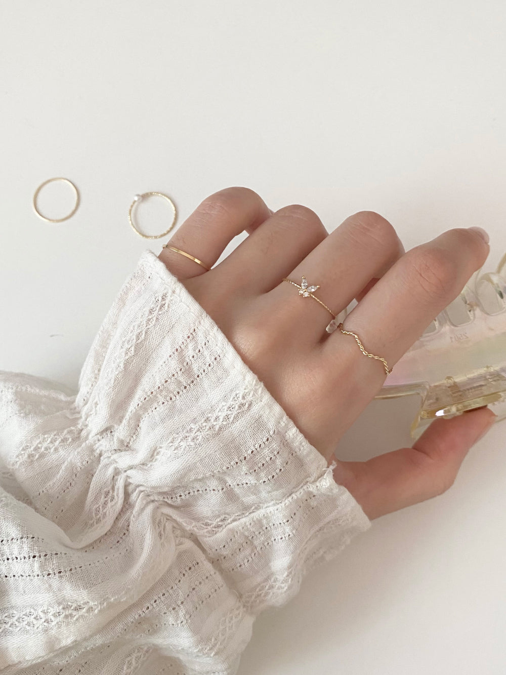 [5 set] Cree Butterfly layered ring set