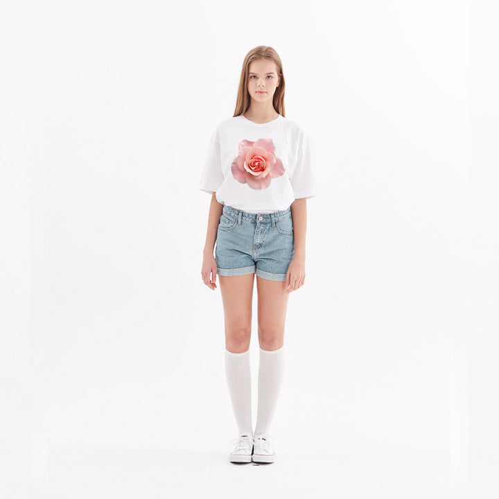 flower print wide short sleeve t-shirt