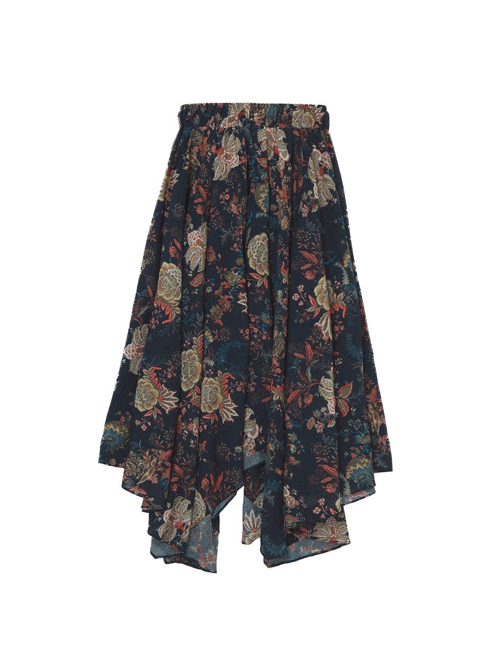 VINTAGE FLOWER UNBALANCE FLARE SKIRT (Navy)