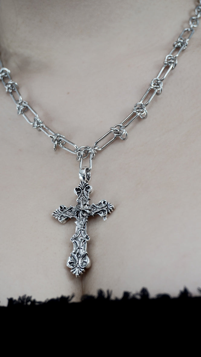 Chrome Cross Twisted Bold Chain Necklace