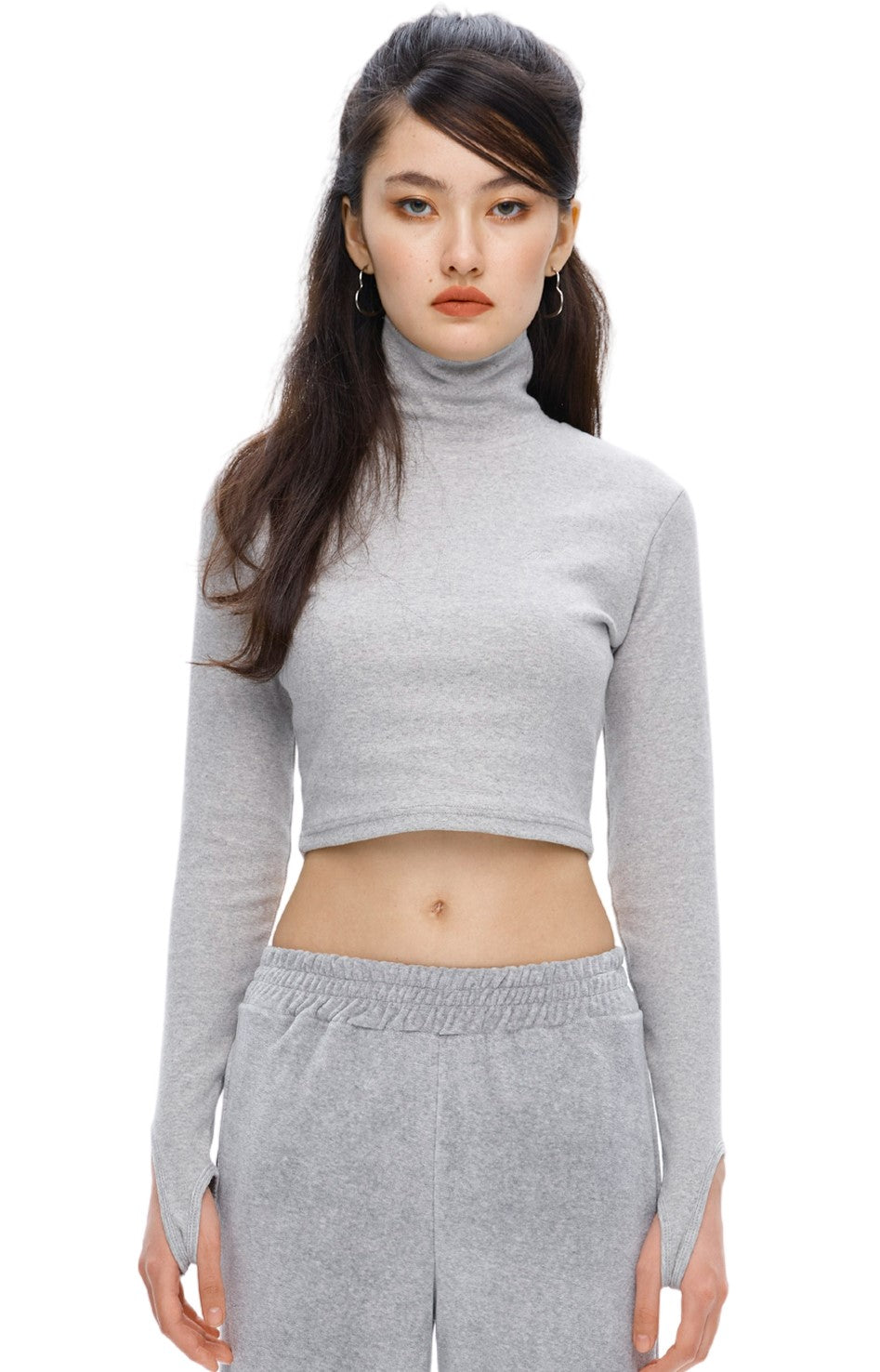 [IT004-10] HIGHNECK CROP T-SHIRTS GRAY