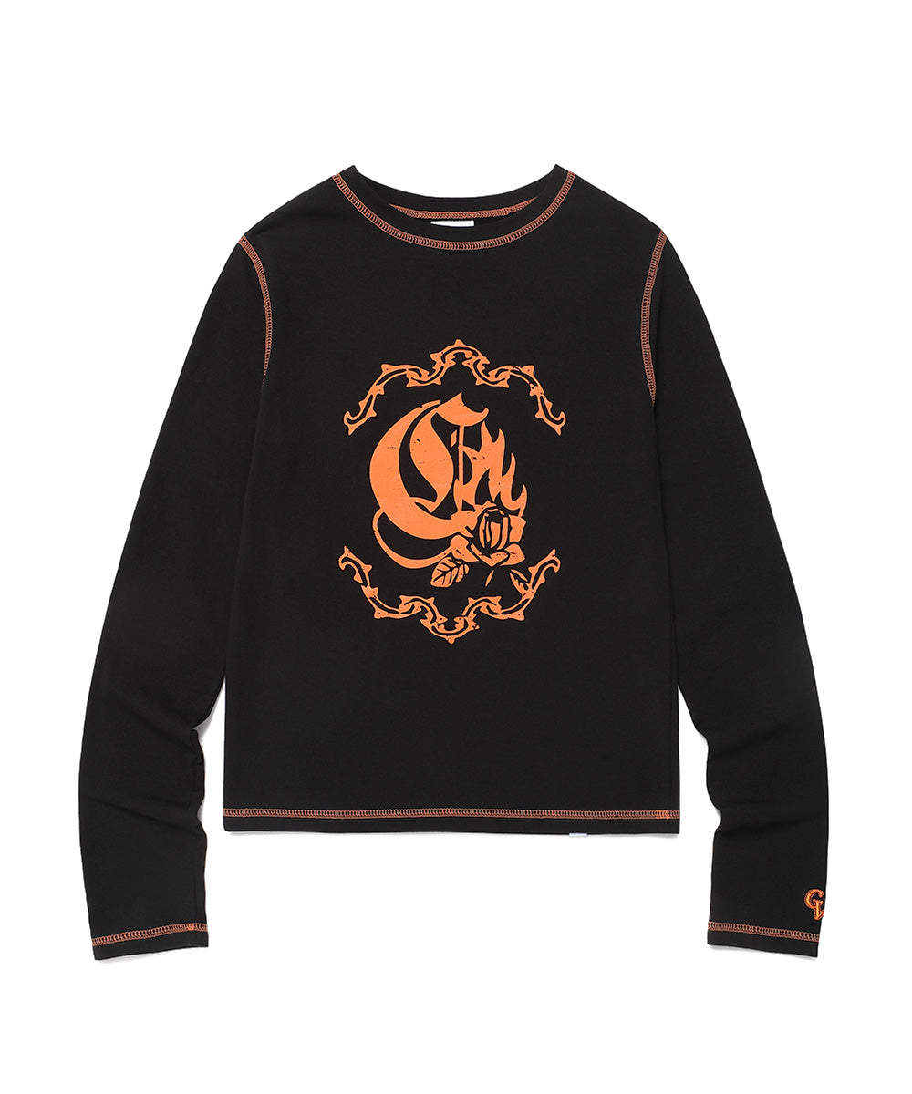 W FLAME ROSE LS TEE BLACK(CV2DFFT553A)