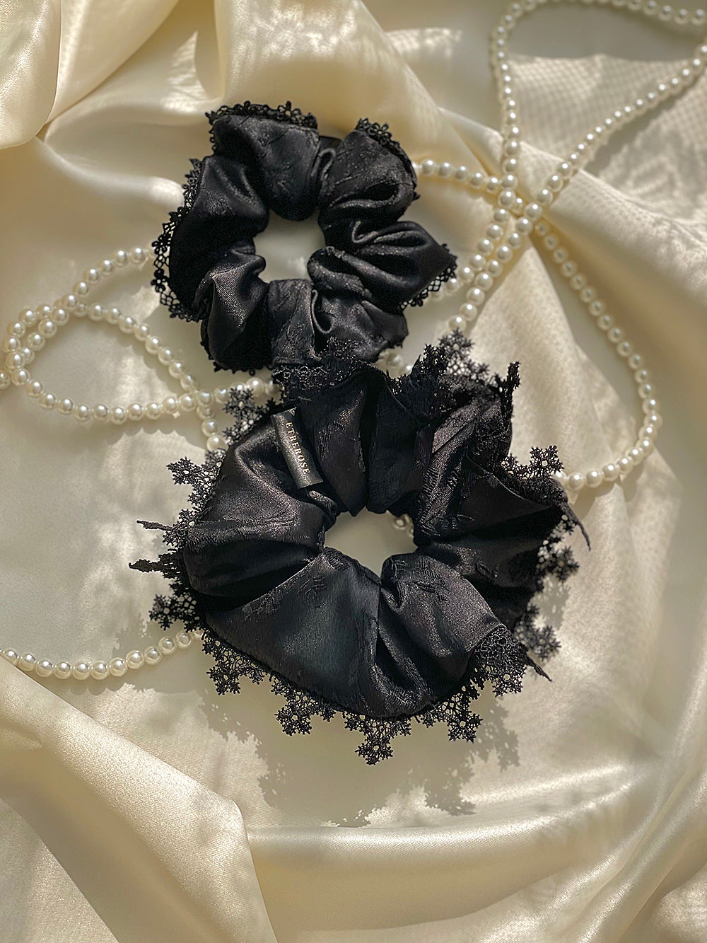 Rose Broderie Lace Satin Hair Scrunchie (S)