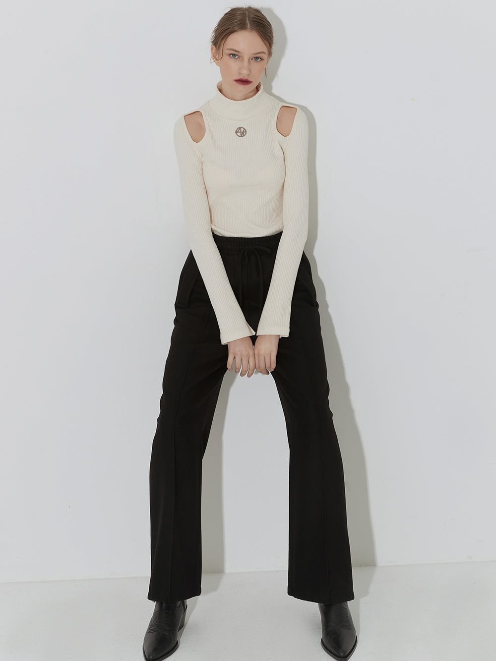 WOOL WIDE STRING PANT - BLACK