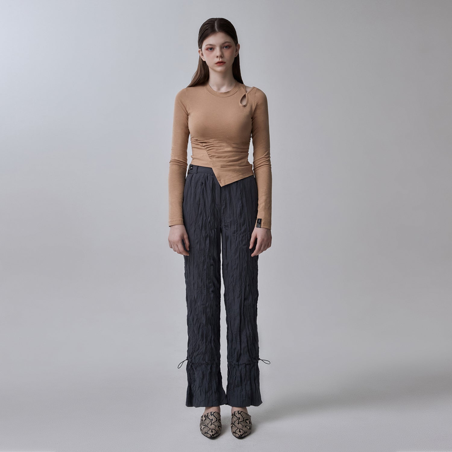 Pleats Ankle String Pants Grey