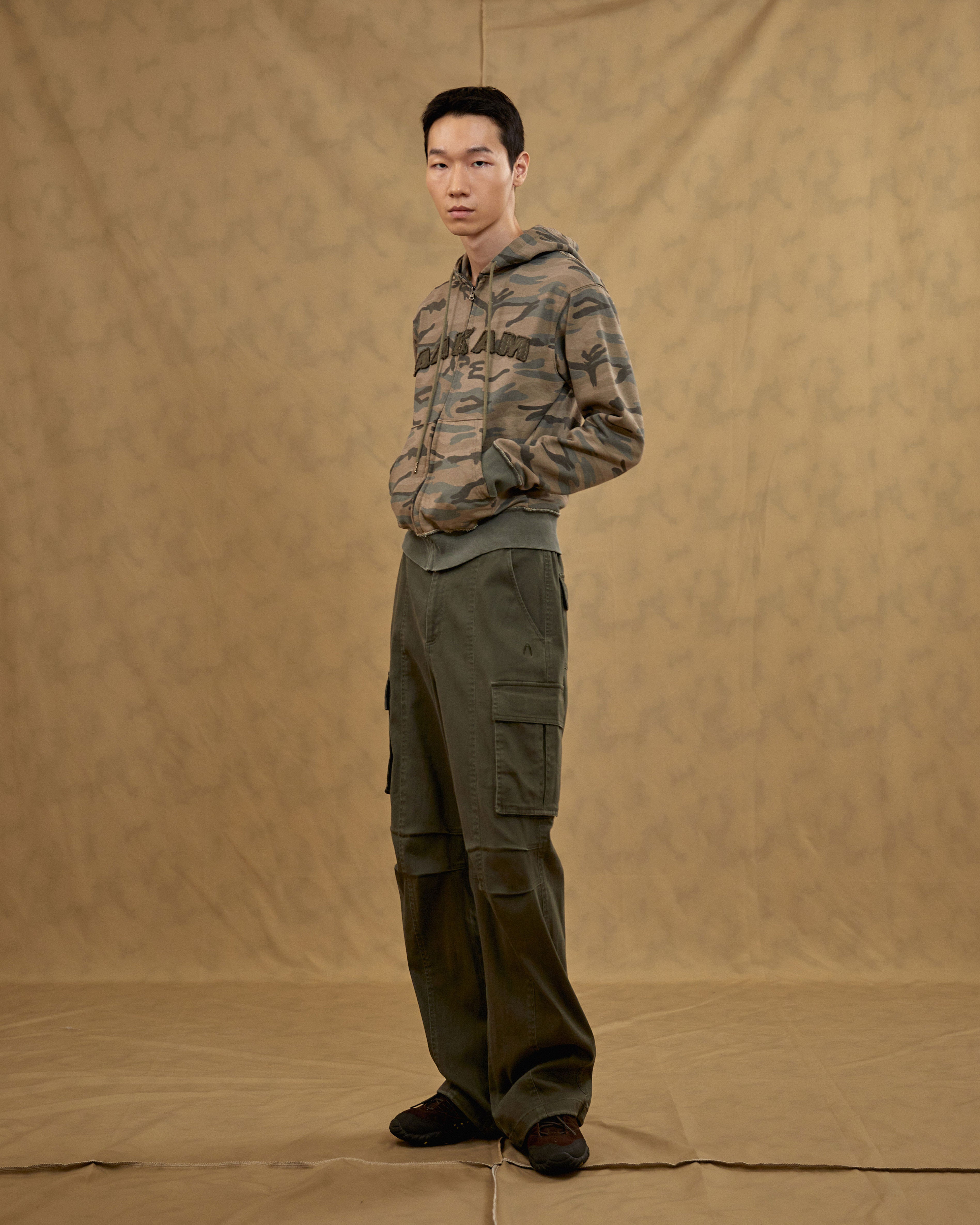 Washed Semi Wide Cargo Pants (Khaki)