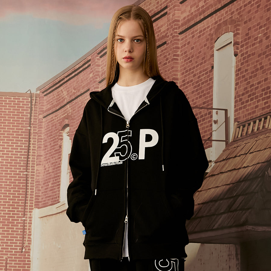 25P SENSE LOGO HOOD ZIP UP_BLACK