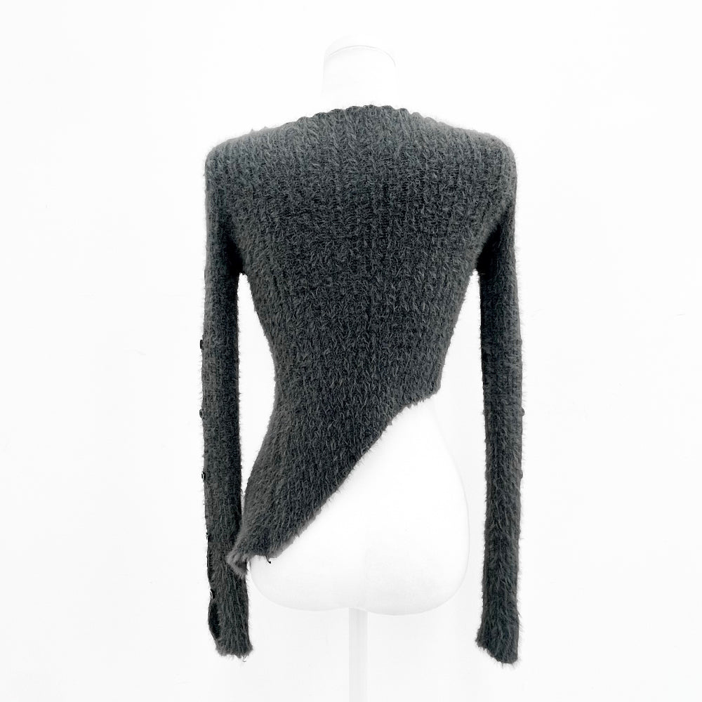 Unbalance slit detail button knit (Charcoal)