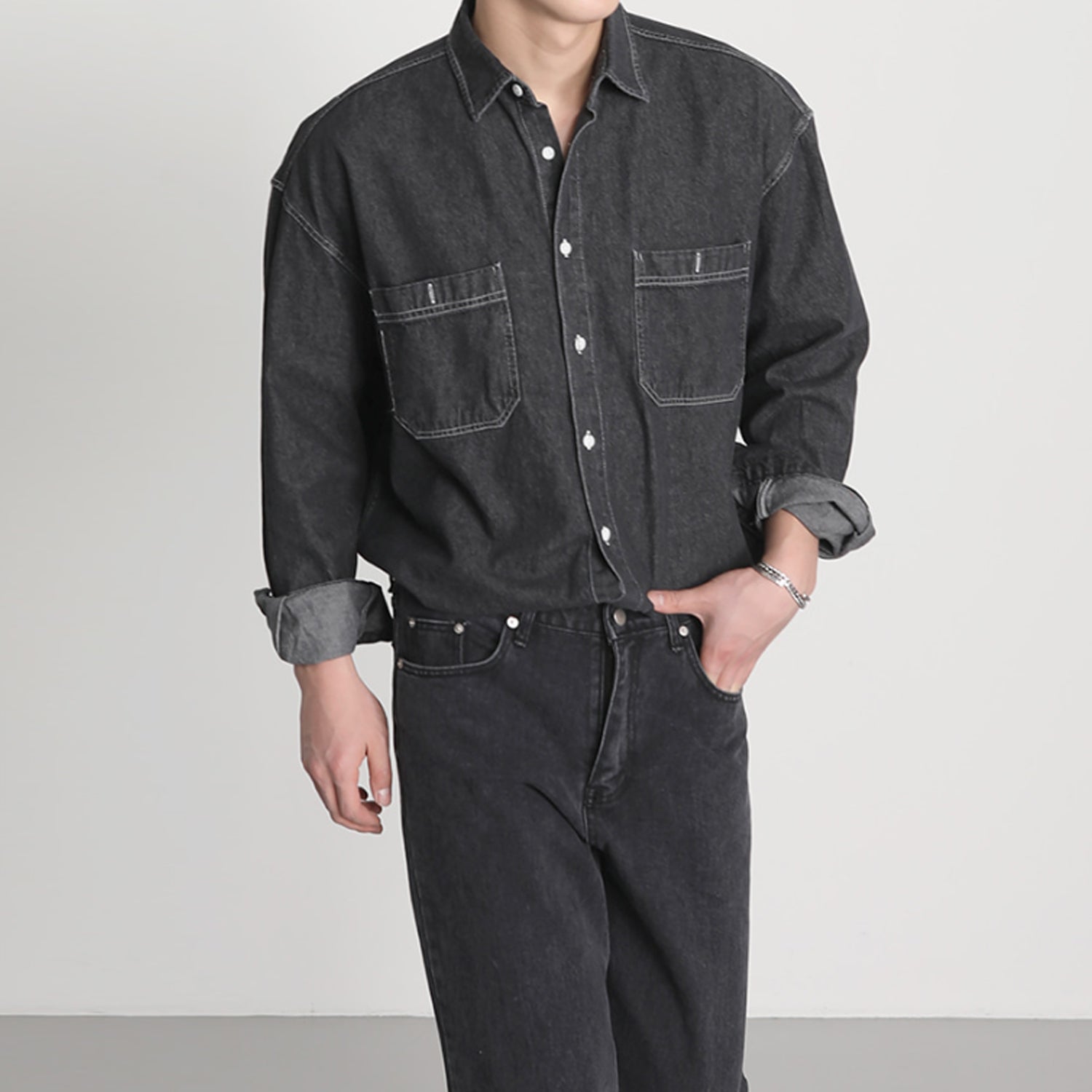 BLACK DENIM LONG SLEEVE SHIRT'S