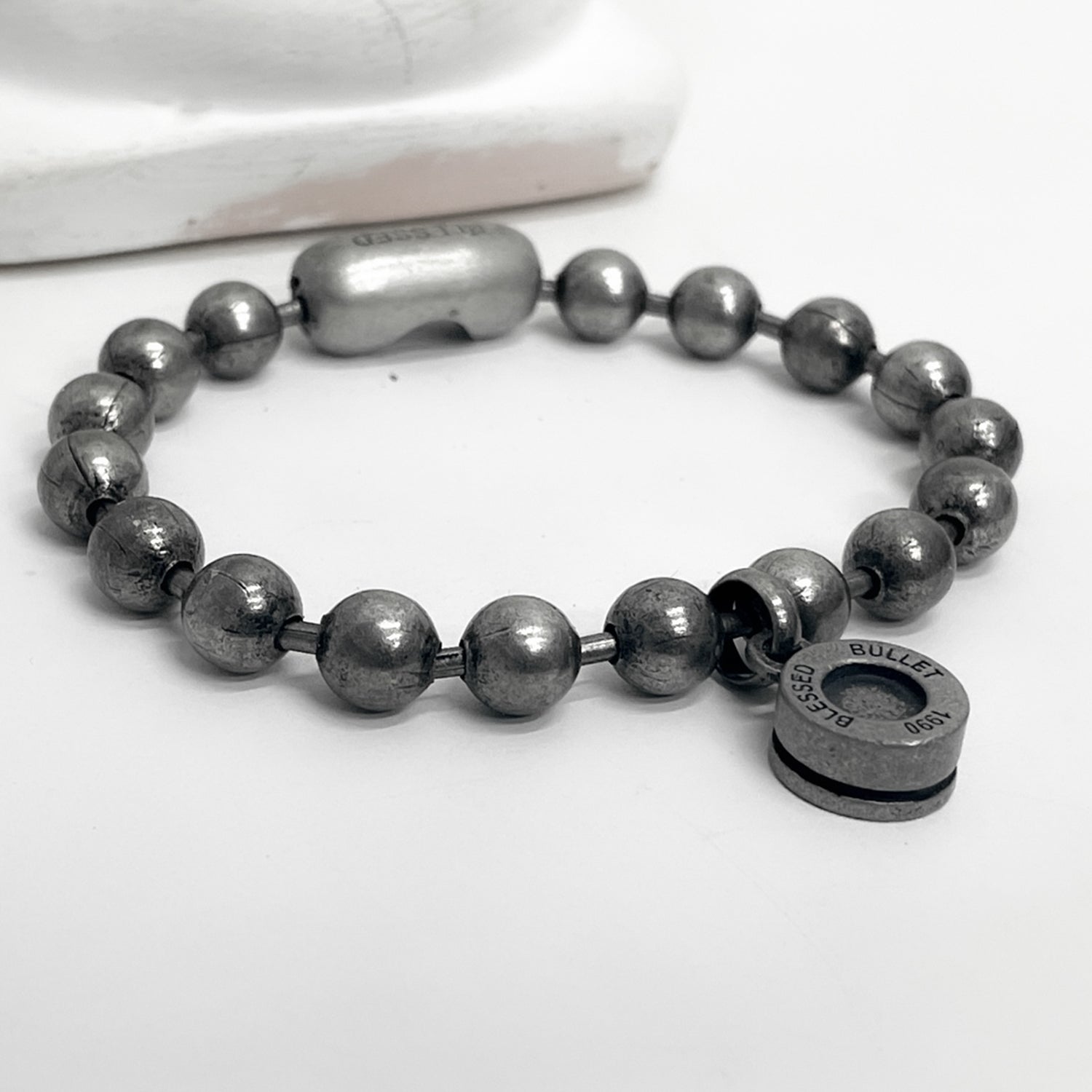 [BLESSEDBULLET]9mm ball chain bulletback bracelet_dark silver